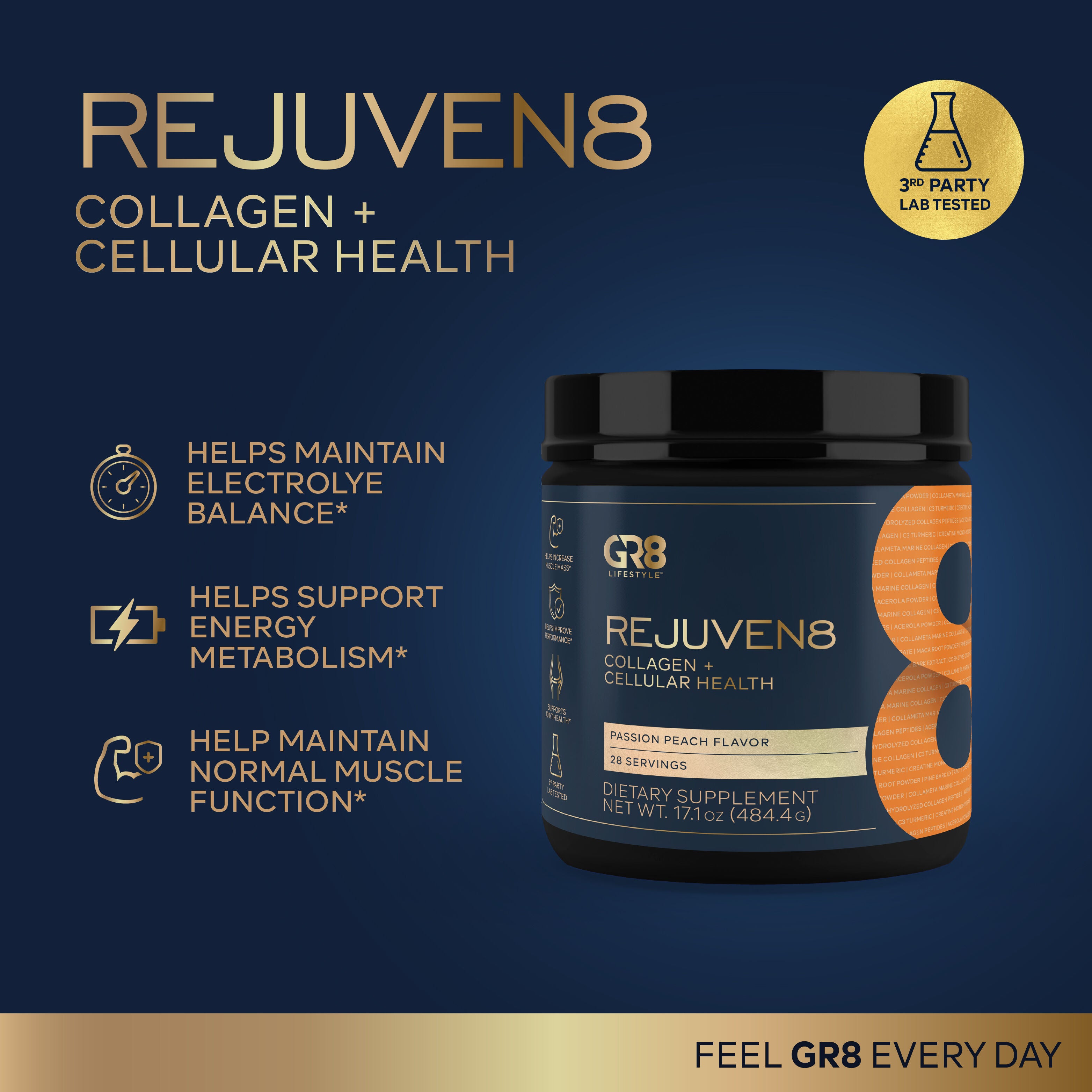 Rejuven8 Collagen + Cellular Health - Passion Peach (28 Servings)