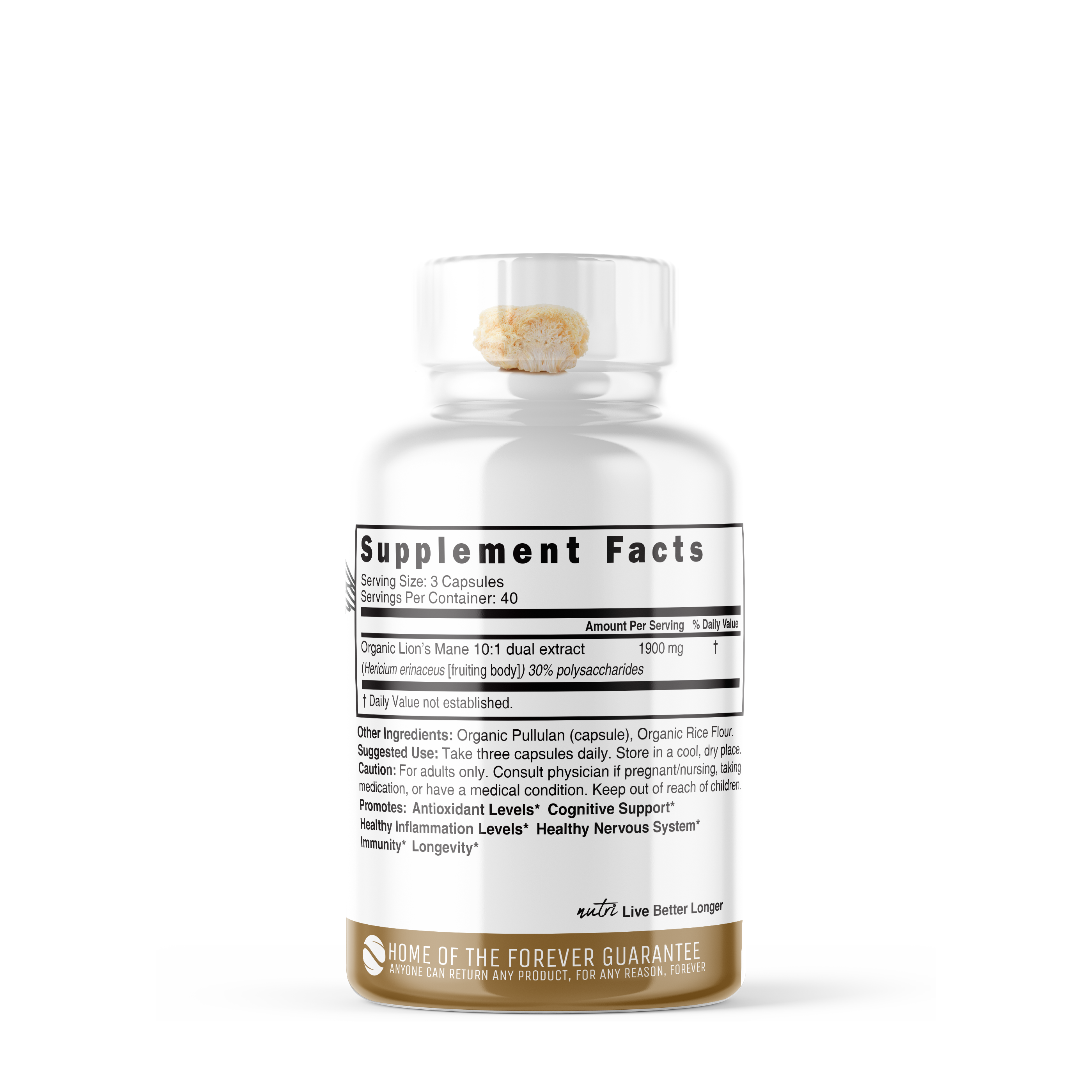 Lion's Mane 1900mg - 120 Organic Capsules (40 Servings)  | GNC