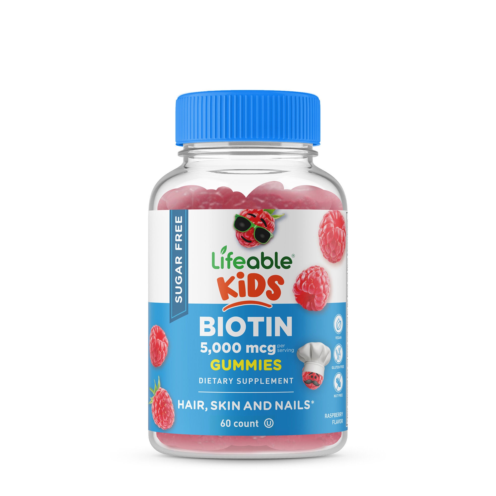 Lifeable Kids Biotin 5,000 mcg Sugar Free Gummies Rapsberry Flavor