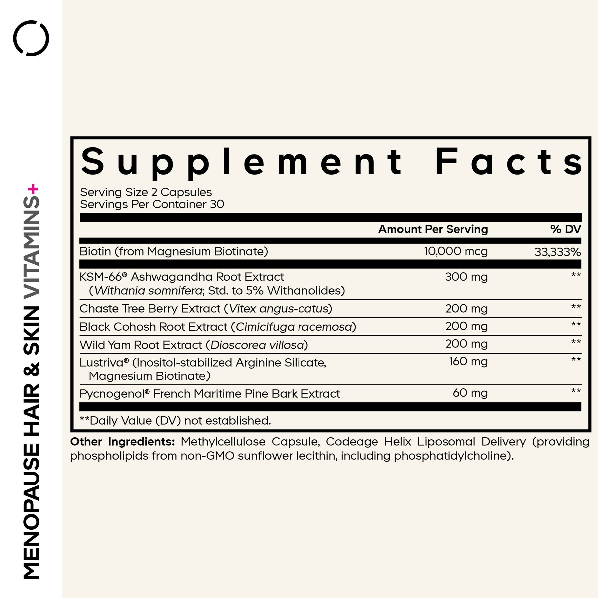 Menopause Hair &amp; Skin Vitamins+ - 60 Vegetable Capsules (30 Servings)  | GNC