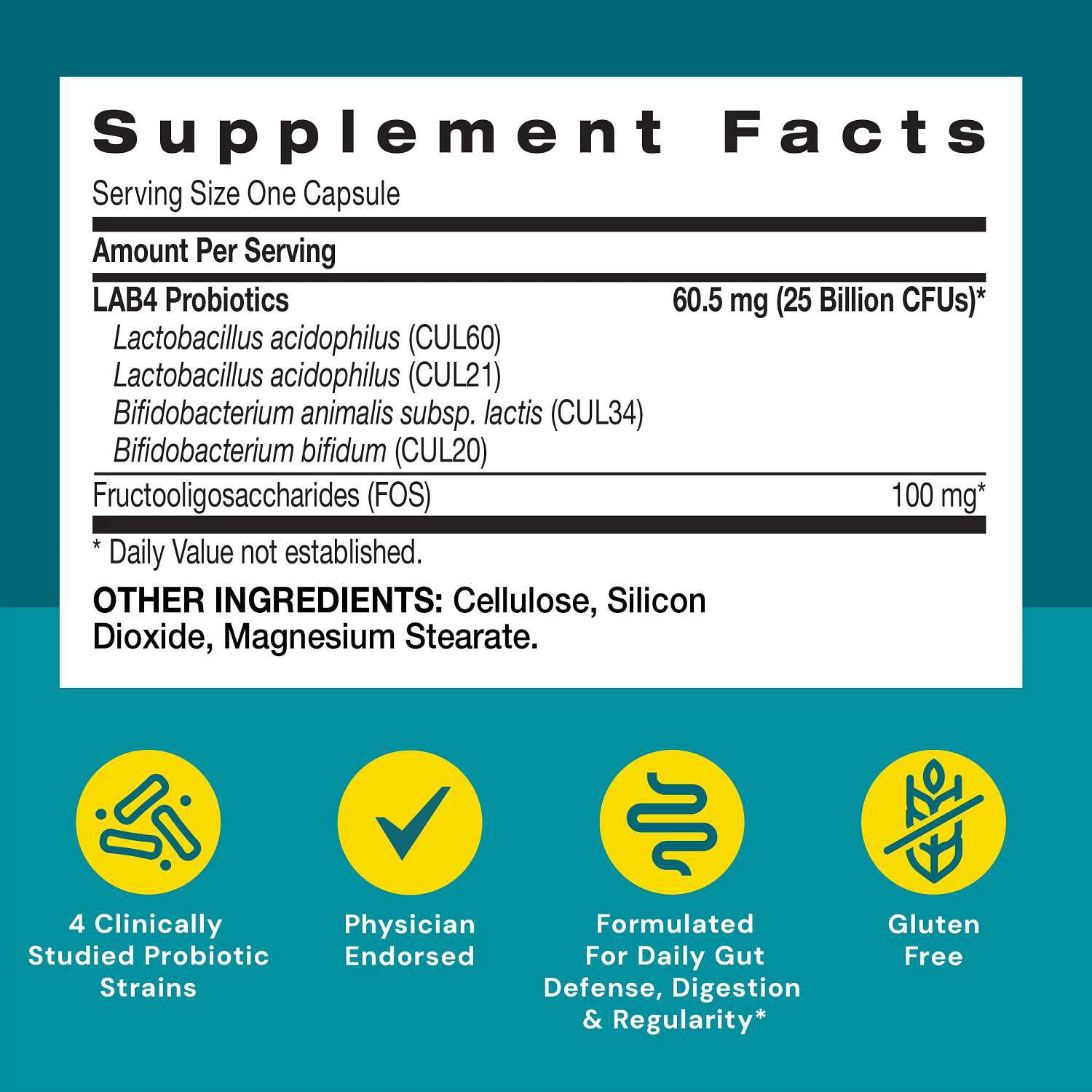Gut Health 25 Billion Probiotic - 60 Vegetarian Capsules (60 Servings)