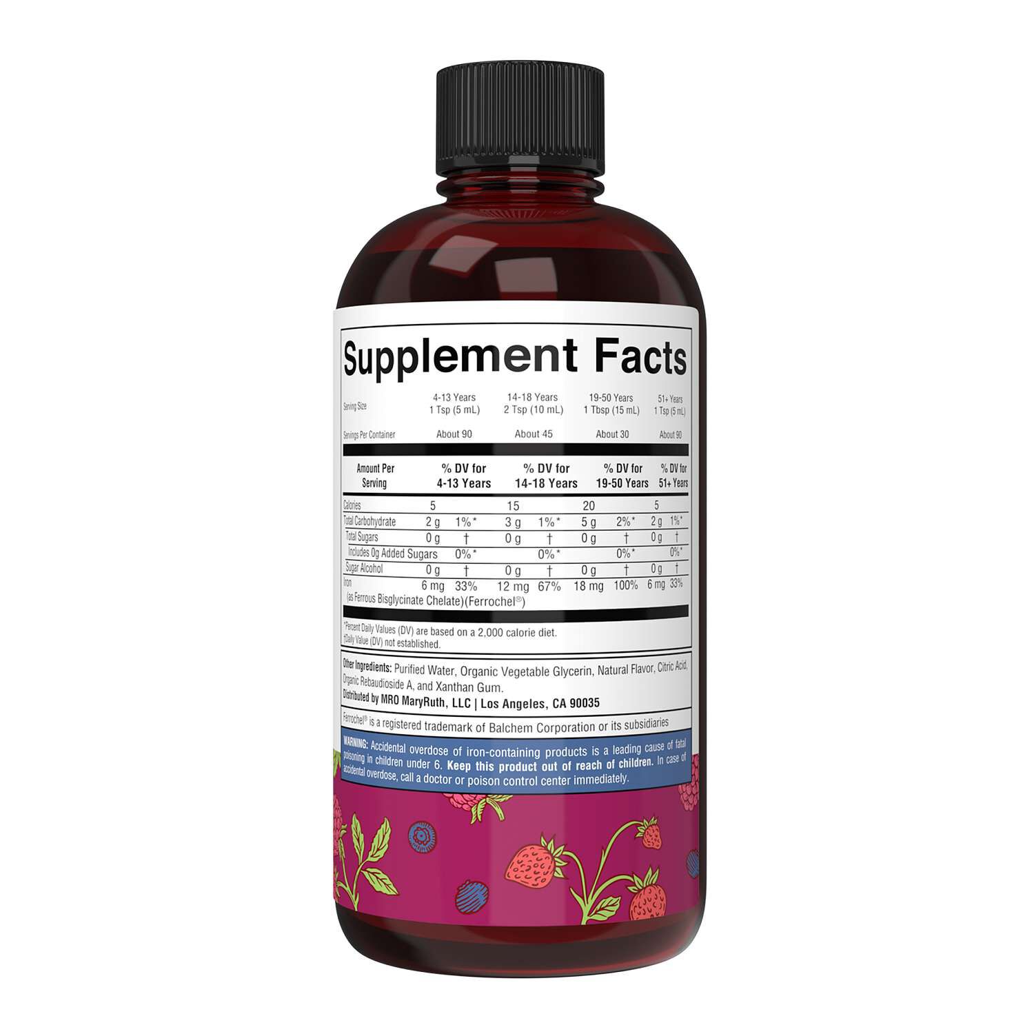 Vegan Liquid Iron - Berry - 15 fl oz (30-90 Servings)