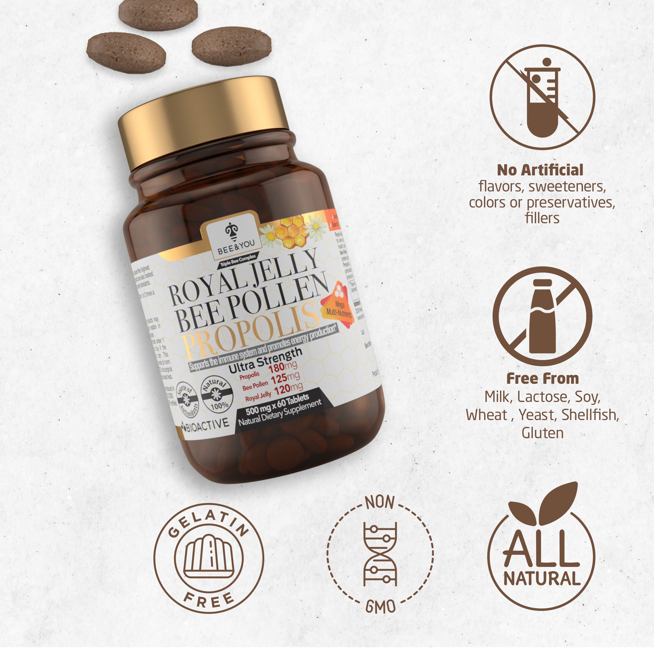 Bee & You® - Triple Bee Complex: Royal Jelly Bee Pollen Propolis