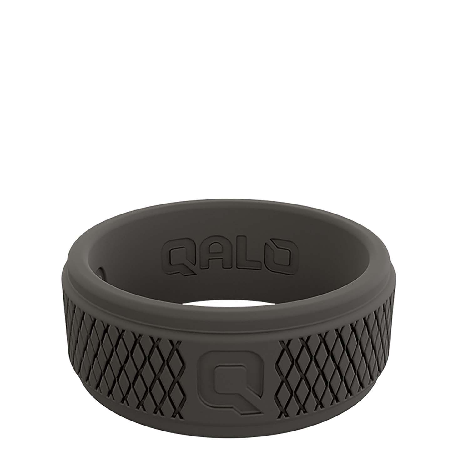 QALO Mens Step Edge Crosshatch Q2X Silicone Functional Wedding Ring Dark Grey 