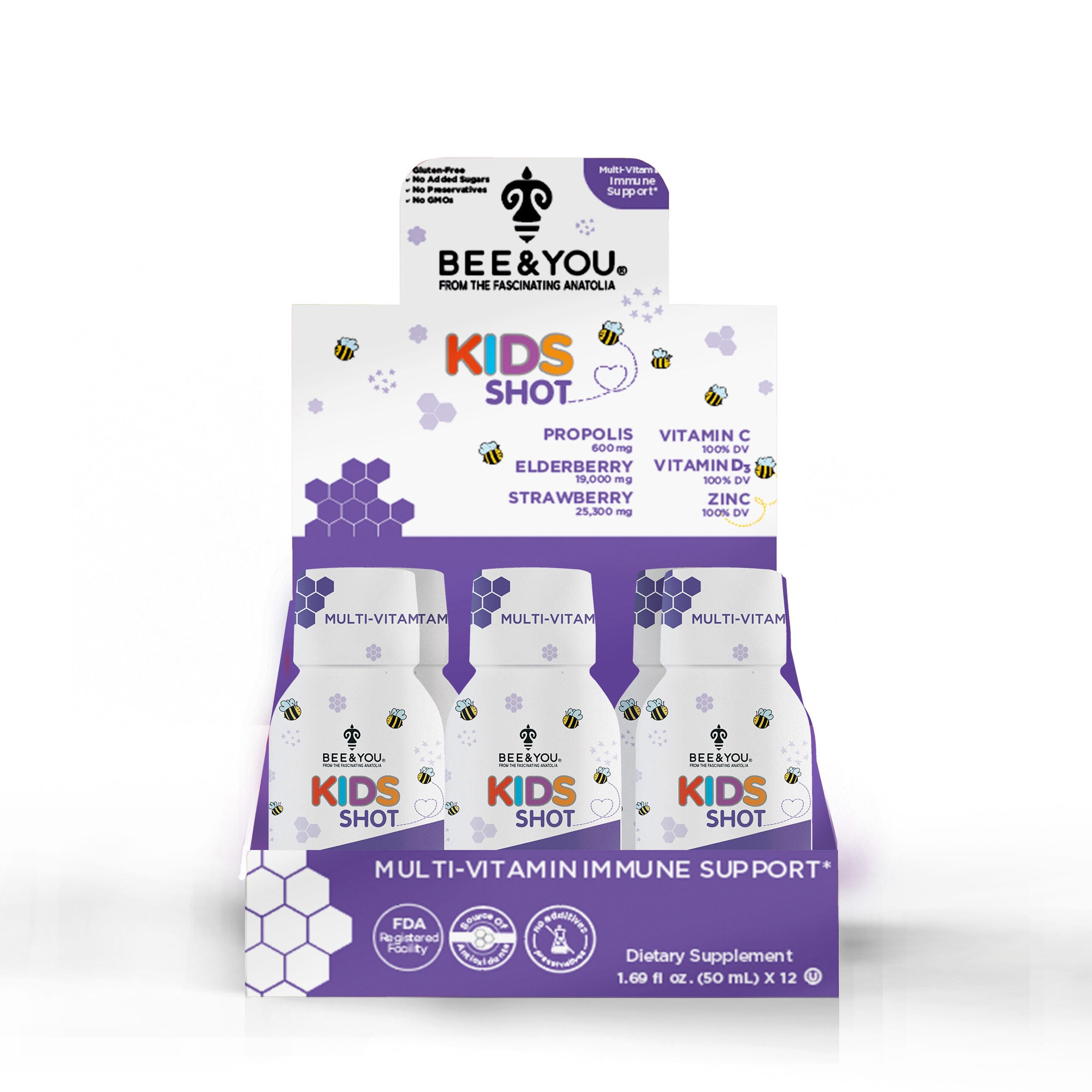 Bee And You® Immune Support Elderberry Kids Shot - 1.69 oz. (12 Bottls)