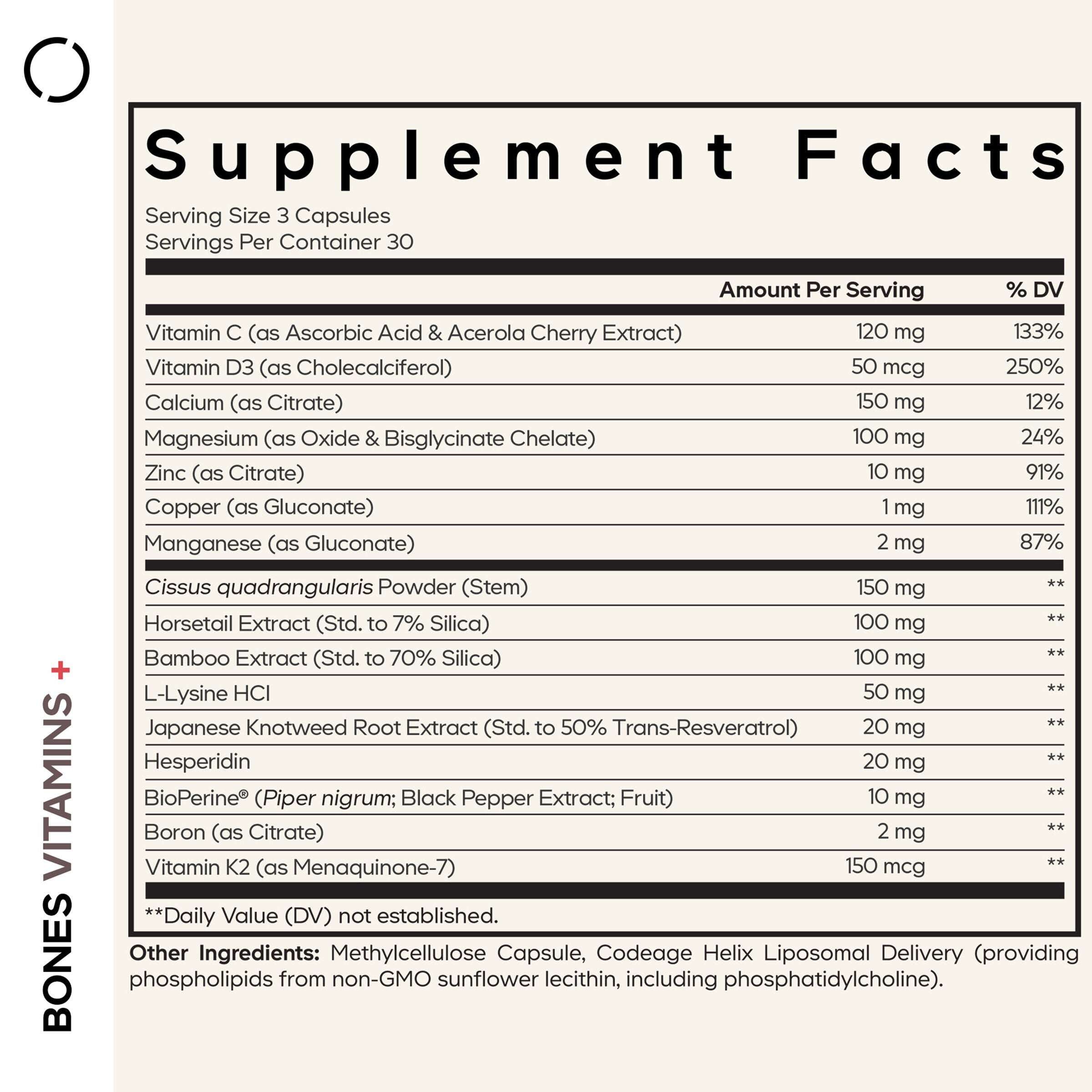 Bones Vitamins+ - 90 Vegetable Capsules (30 Servings)  | GNC