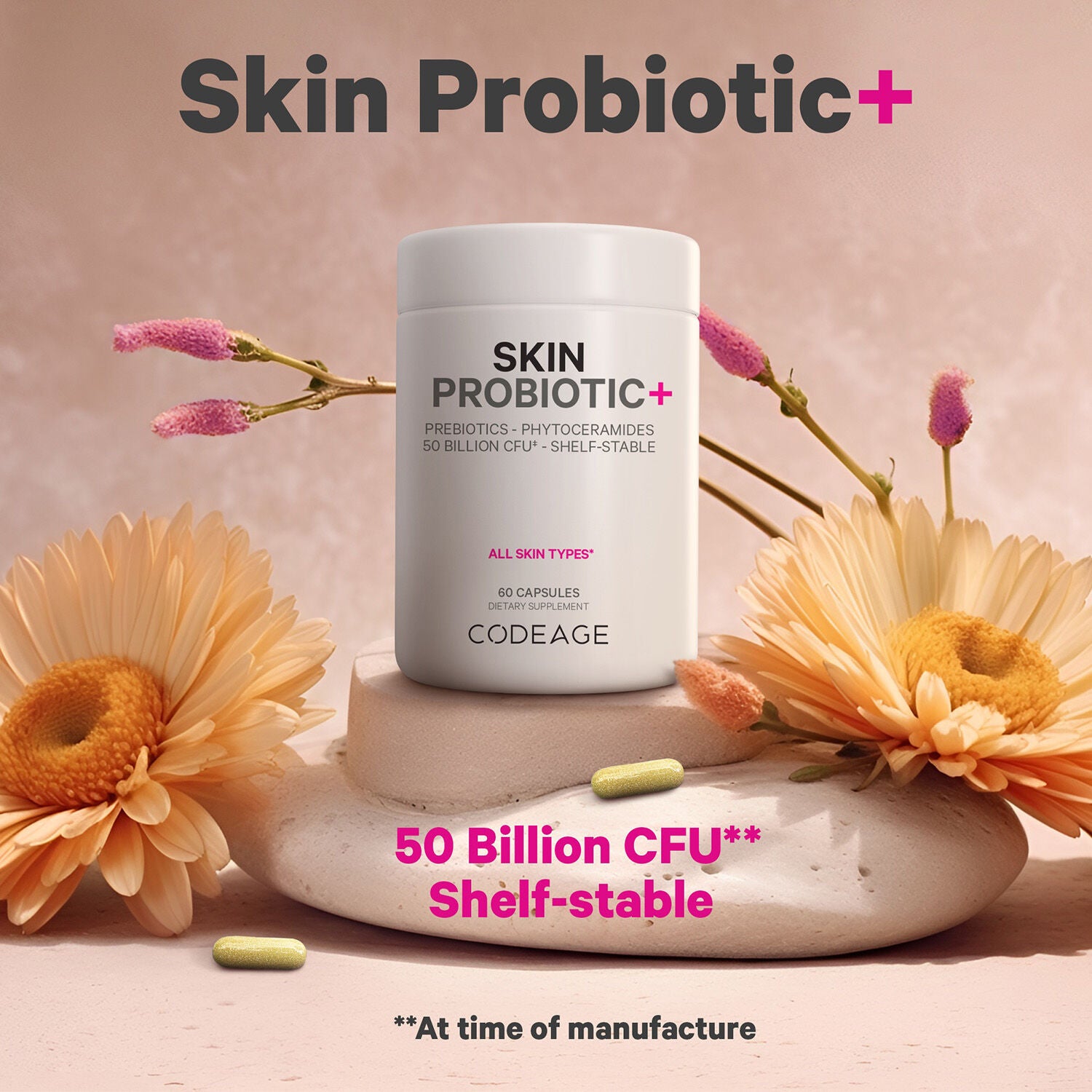 Beauty Skin Probiotic 50 Billion CFU &amp; Prebiotics Vegan Supplement - 60 Capsules (30 Servings)  | GNC