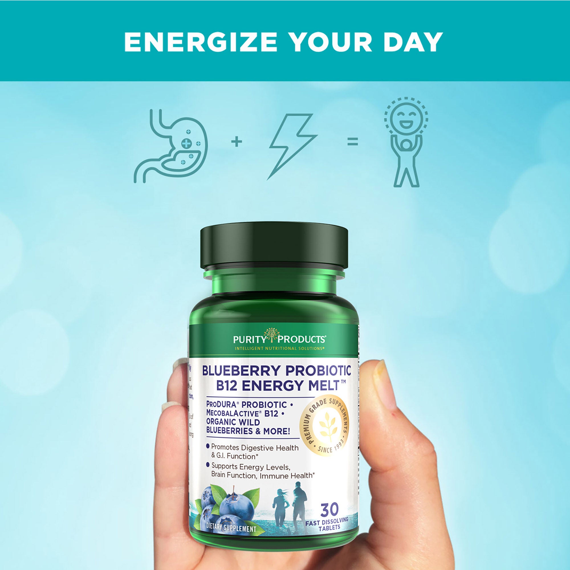 Blueberry Probiotic B12 Energy Melt - 30 Tablets (30 Servings)  | GNC