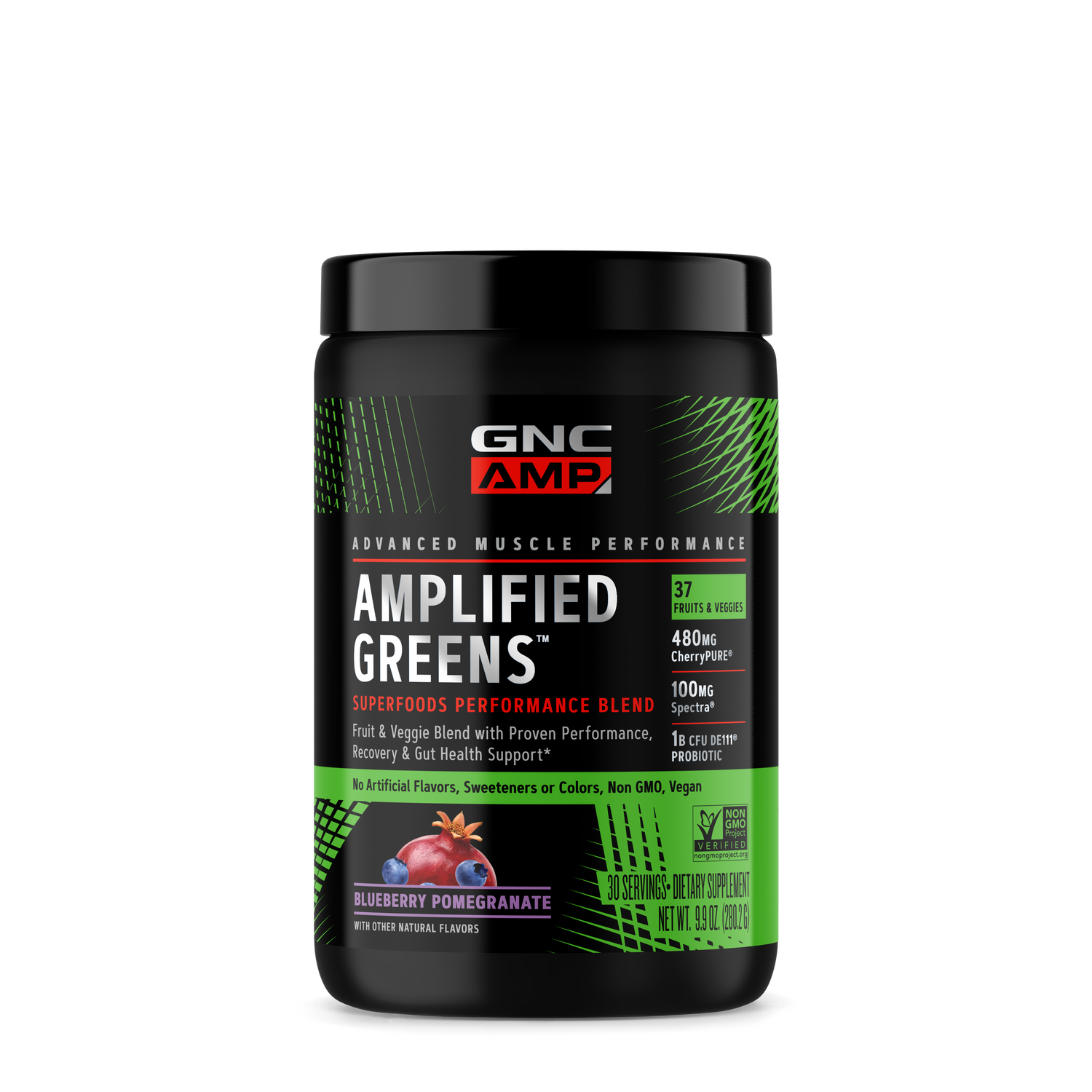 GNC AMP Amplified Greens Superfoods Performance Blend Healthy - Blueberry Pomegranate Healthy - 9.9 Oz. (30 Servings)