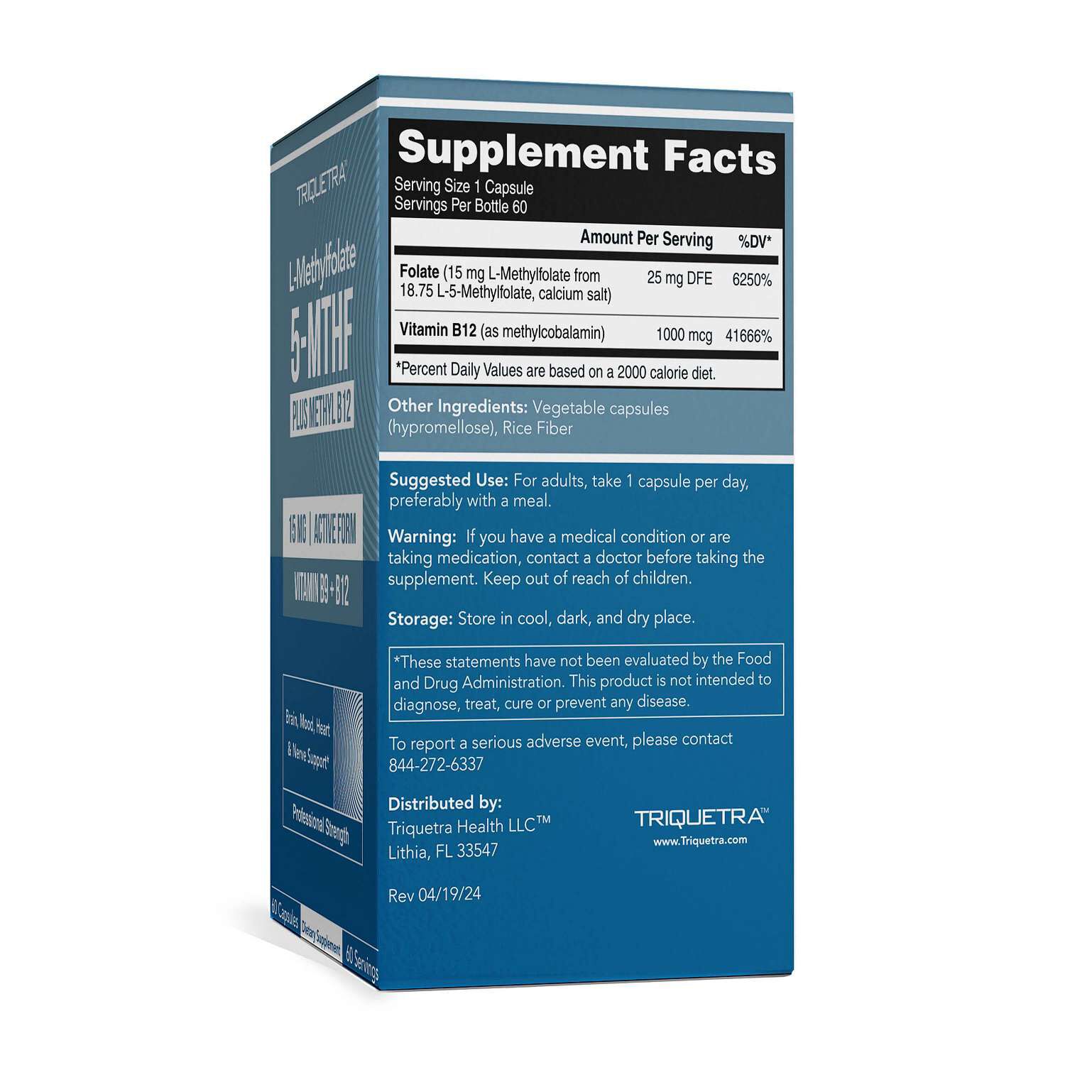 L-Methylfolate 5-MTHF 15mg - 60 Capsules (60 Servings)