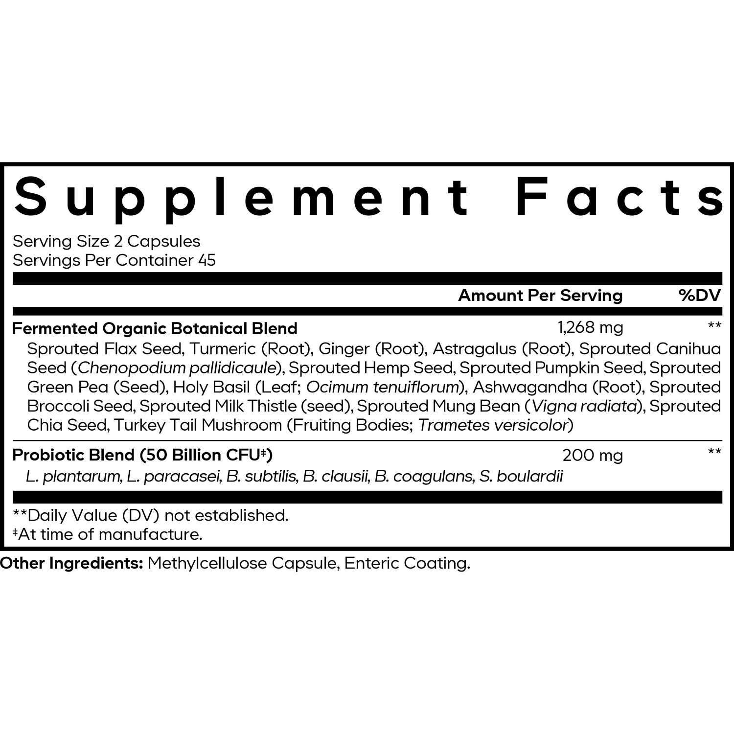 SBO Probiotic+ 50 Billion CFU & Prebiotics - Vegan Digestion Supplement - 90 Capsules (45 Servings)