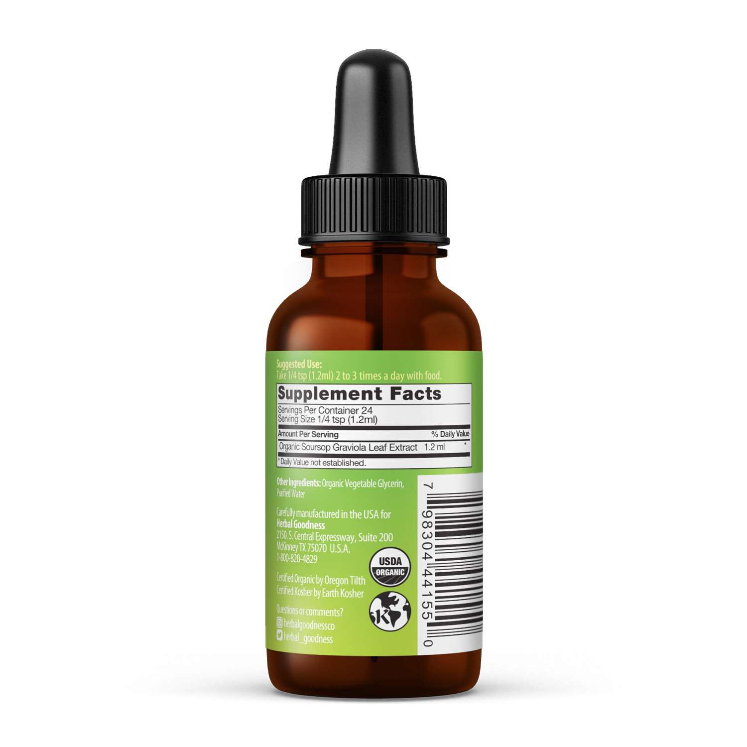 Organic Soursop Graviola Leaf Liquid Extract - 1 fl. oz (24 Servings)  | GNC