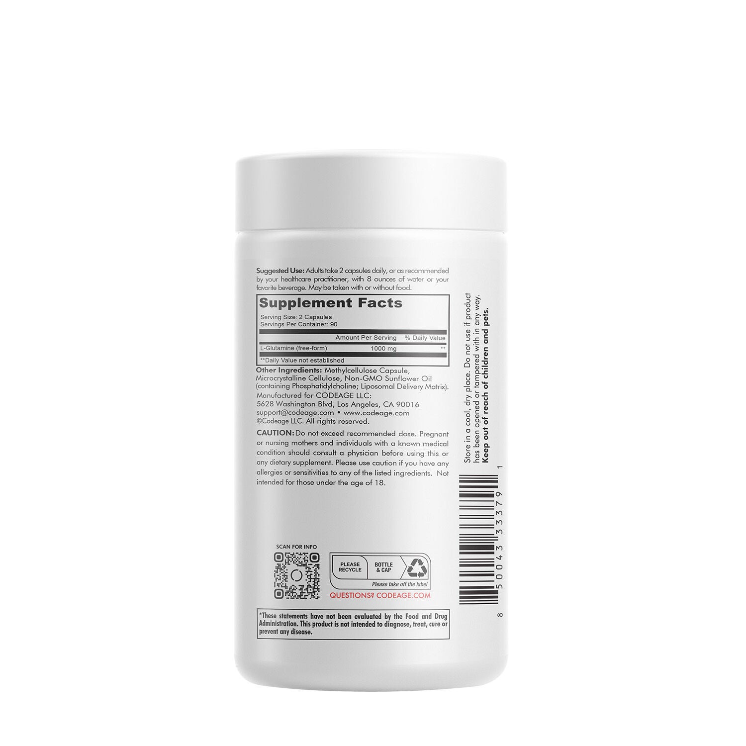 Liposomal L-Glutamine+ - 180 Capsules (90 Servings)  | GNC