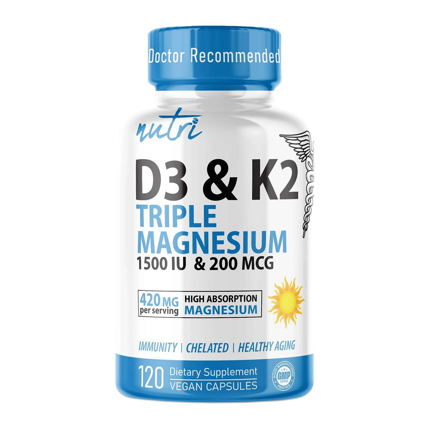 D3 &amp; K2 Triple Magnesium - 120 Vegan Capsules (30 Servings)  | GNC