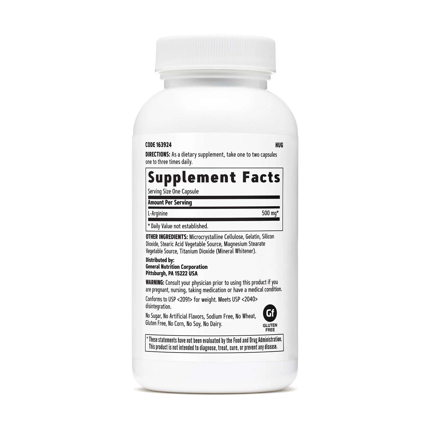 L-Arginine 500mg - 90 Capsules (90 Servings)  | GNC