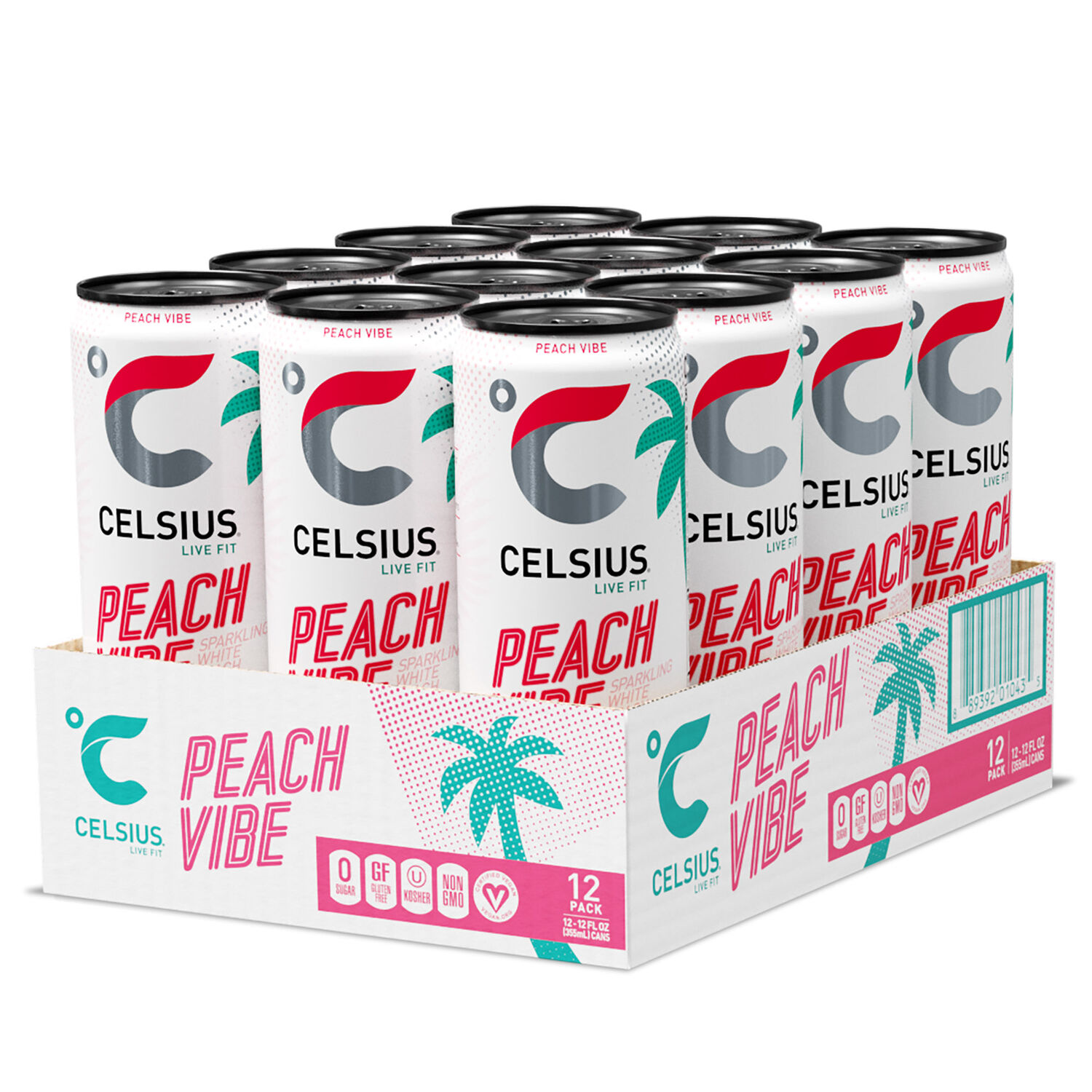 Celsius Sparkling Energy Drink Healthy - Peach Vibe Healthy - 12Oz. (12 Cans)