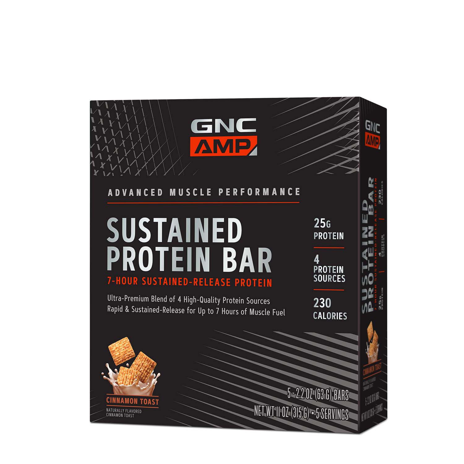 GNC AMP Sustained Protein Bar Cinnamon Toast Box