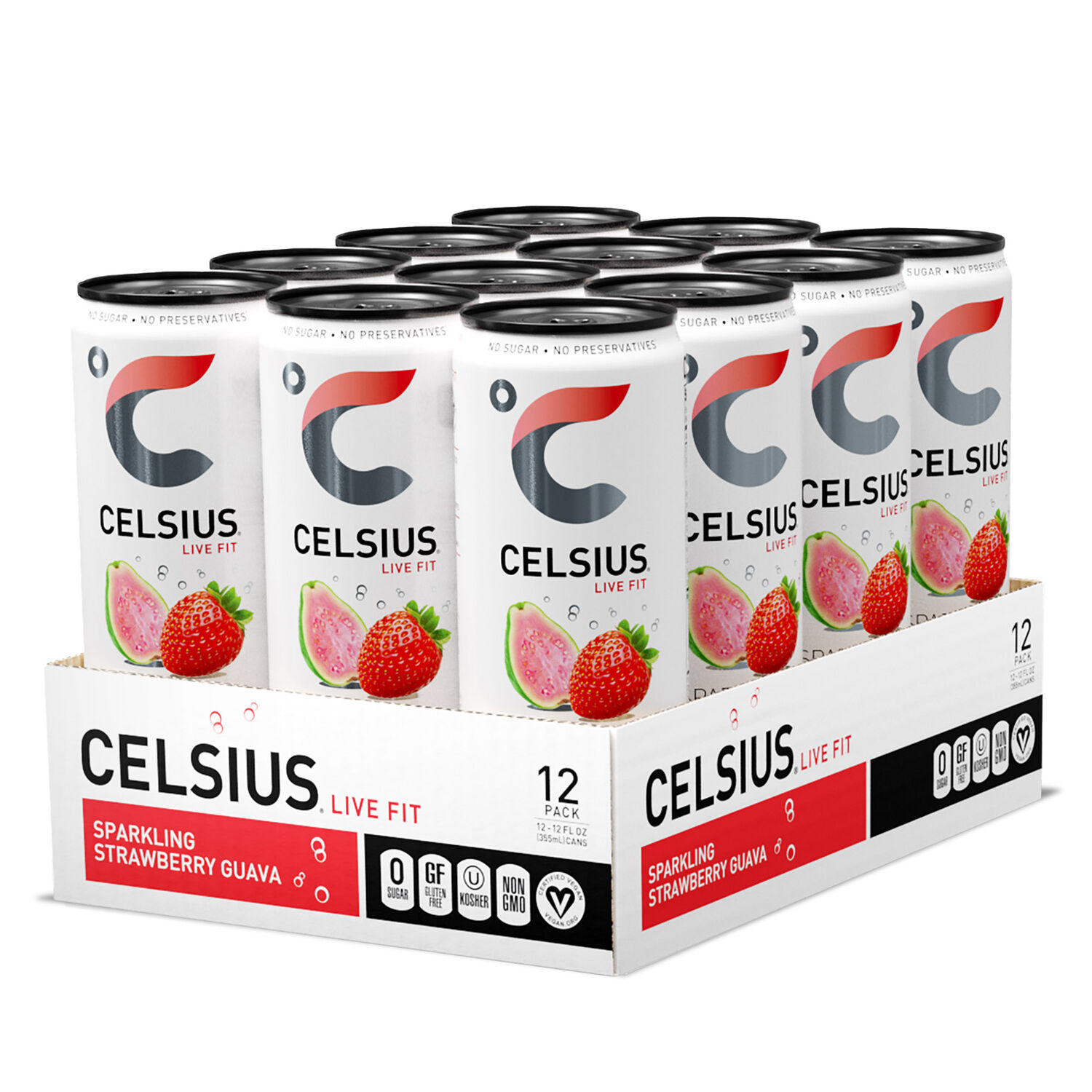 Celsius Sparkling Energy Drink Healthy - Strawberry Guava Healthy - 12Oz. (12 Cans)