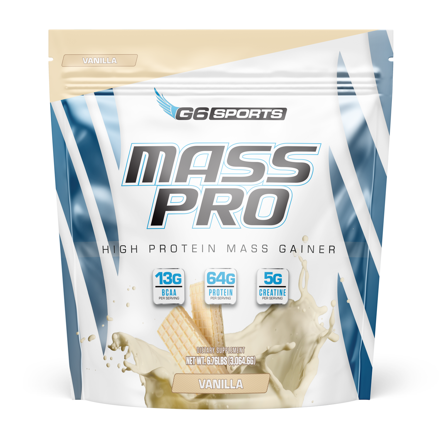 G6 Sports Mass Pro High Protein Mass Gainer- Vanilla (14 Servings) - 6.76 lbs.