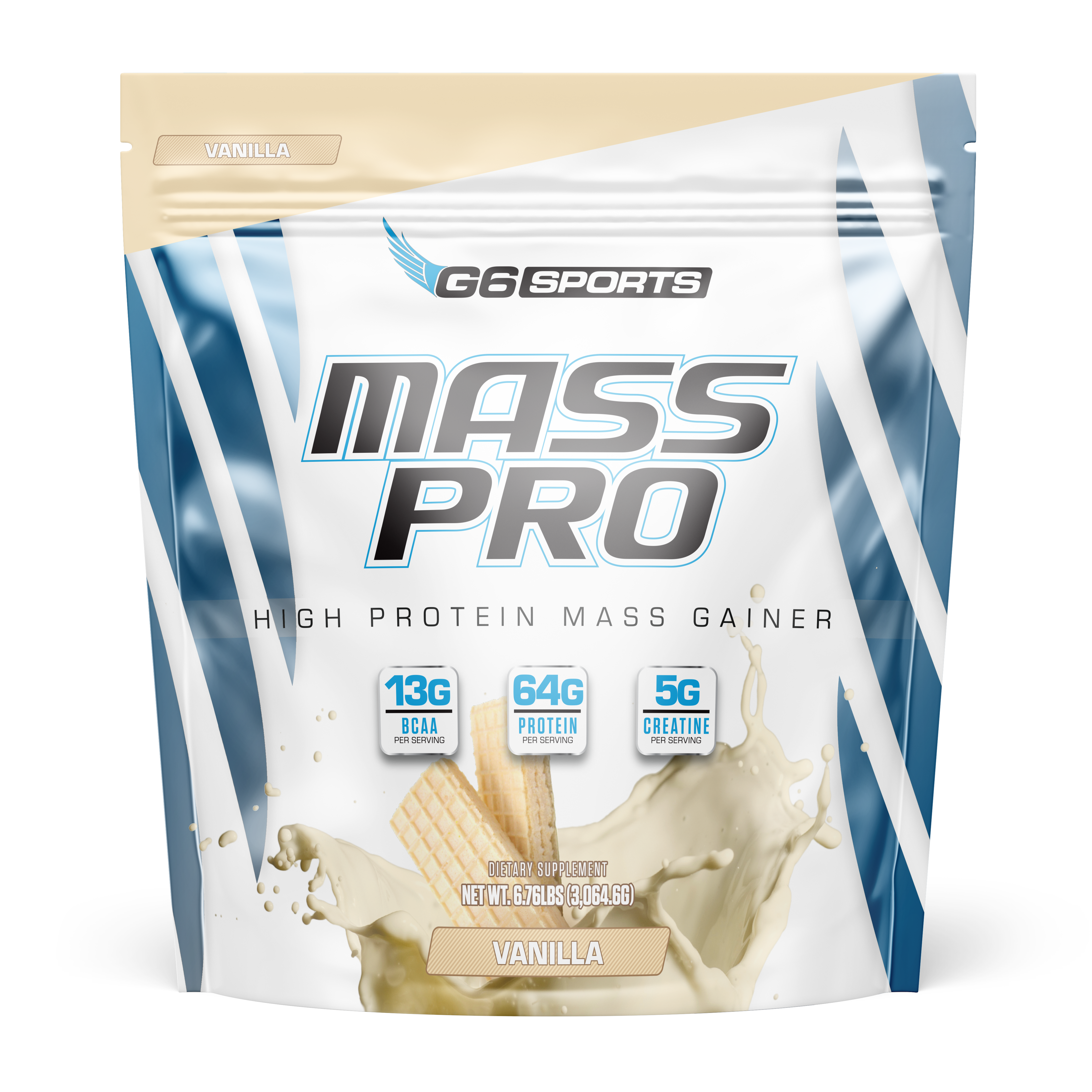 G6 Sports Mass Pro High Protein Gainer- Vanilla (14 Servings) - 6.76 lbs.
