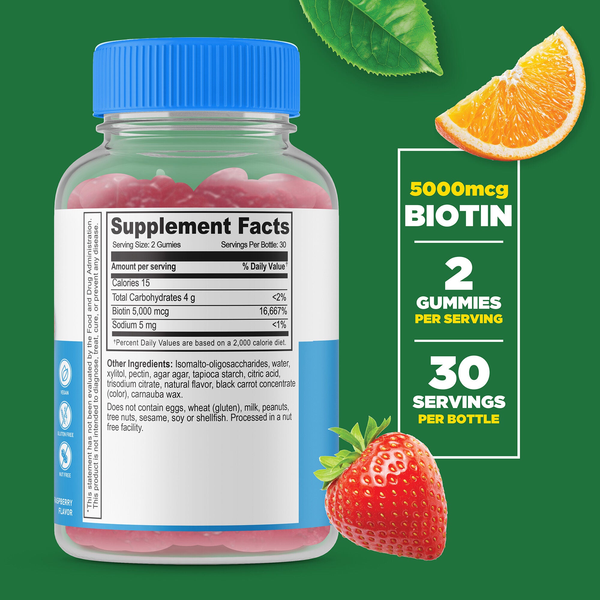Sugar Free Biotin 5000 mcg - 60 Gummies (30 Servings)  | GNC