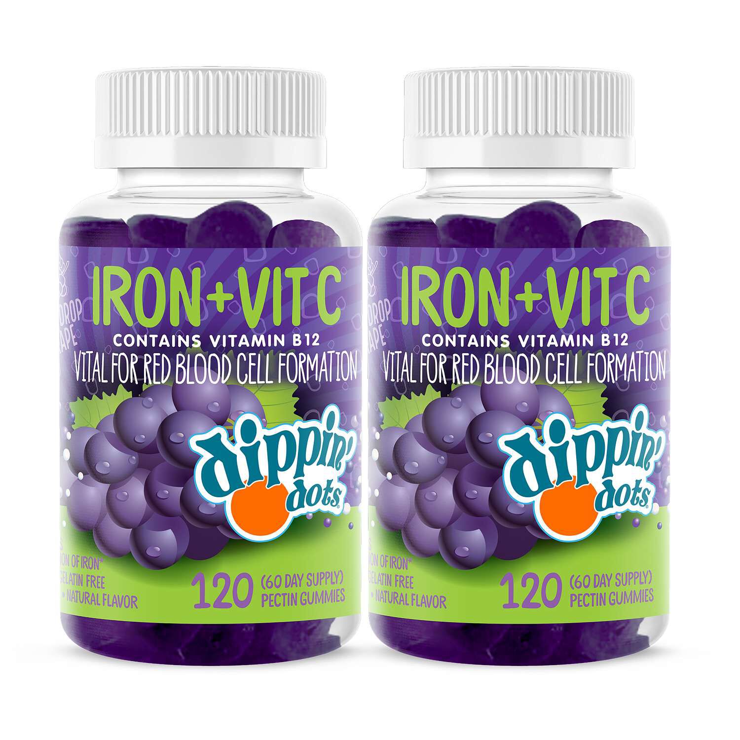Iron + Vitamin C Gummies - Grape Dippin' Dots - Twin Pack (60 Servings Each)  | GNC