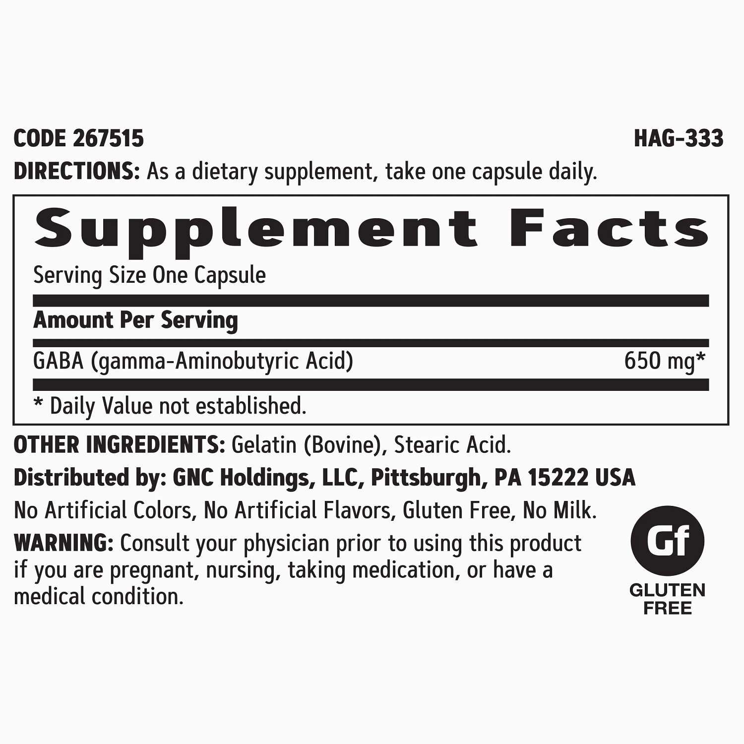 GABA 650mg - 90 Capsules (90 Servings)