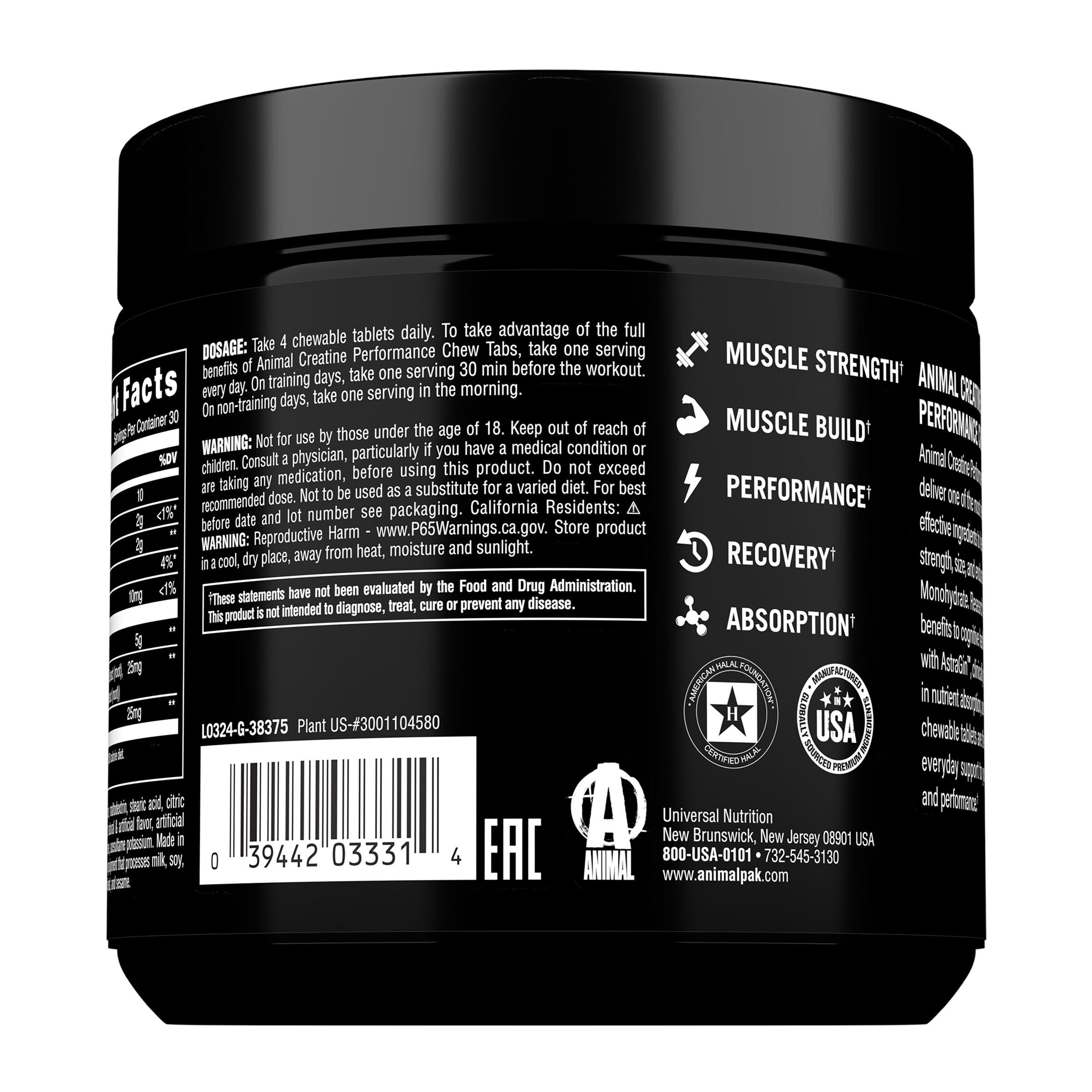 Animal Creatine Chews - Fruit Punch - 120 Chewable Tablets (30 Servings)