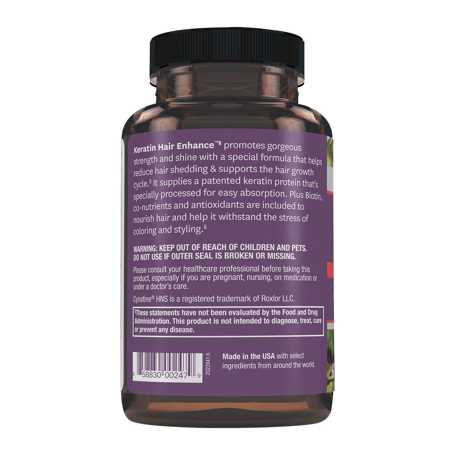 Keratin Hair Enhance&trade; with Biotin and Resveratrol - 60 Capsules (30 Servings)