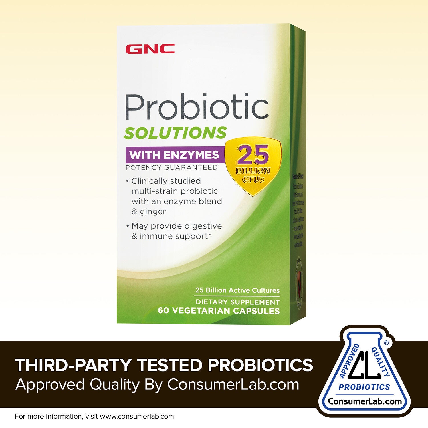 Probiotic Solutions with Enzymes 25 billion CFUs - 60 Capsules (60 Servings)  | GNC