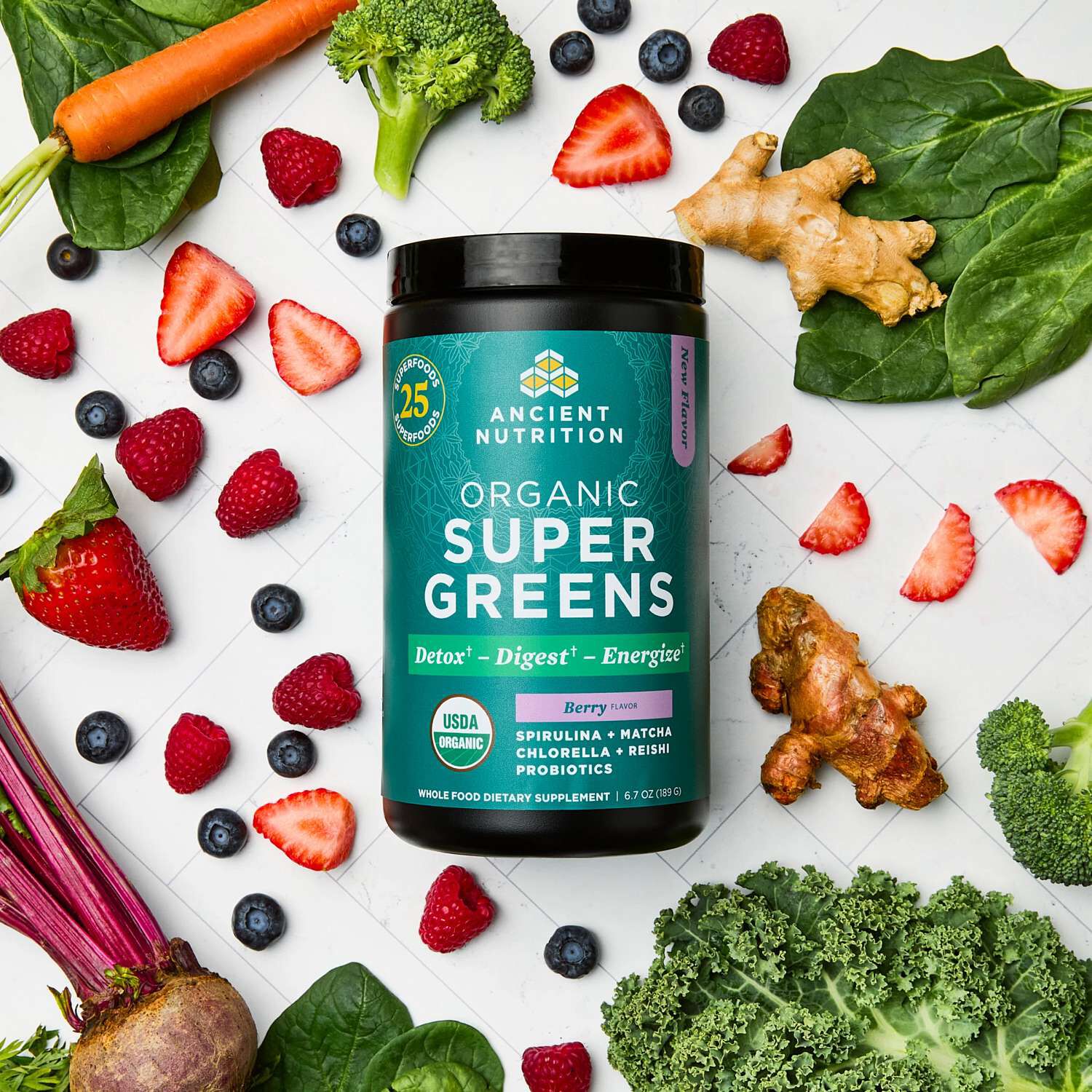 Ancient Nutrition Organic Super Greens - Berry (25 Servings) | GNC