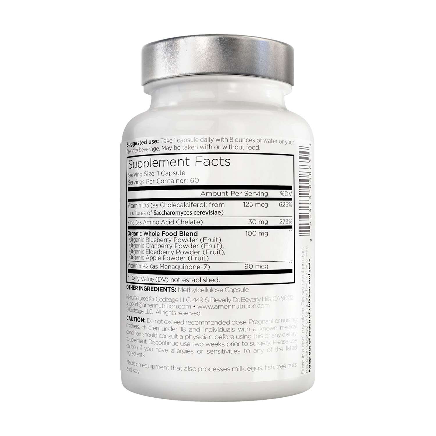 Amen Vitamin D - K2 & Zinc - Vitamin D3 - 60 Capsules (60 Servings)