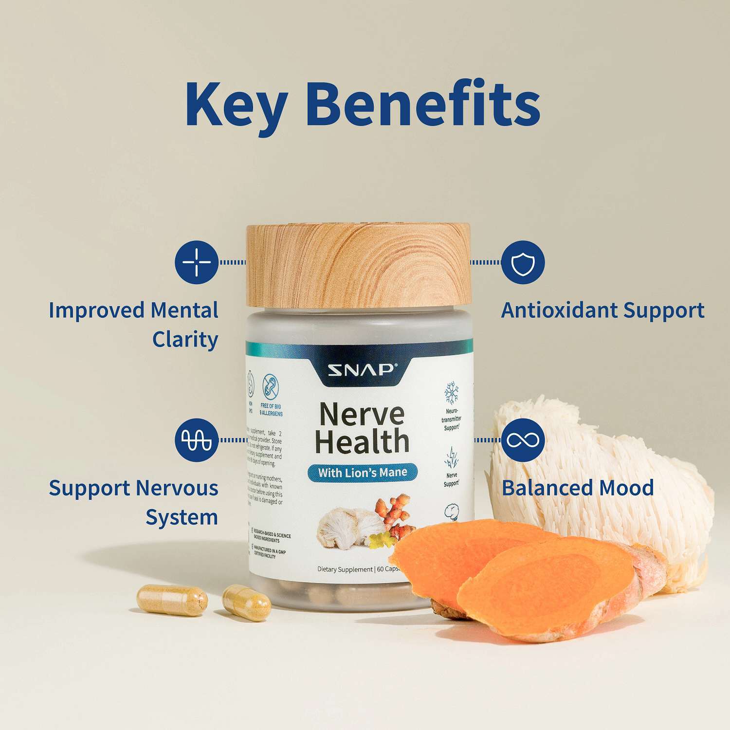 Nerve Health + Lion's Mane - 60 Capsules (30 Servings)  | GNC