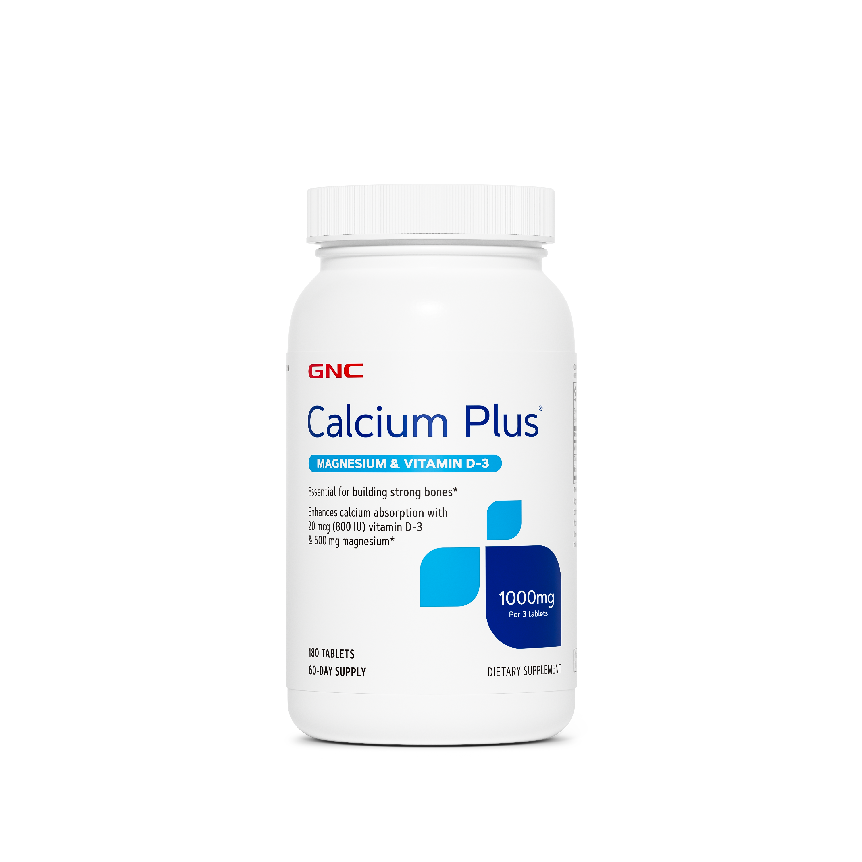 Calcium Plus&reg; Magnesium &amp; Vitamin D-3 1000 mg - 180 Caplets (60 Servings)  | GNC