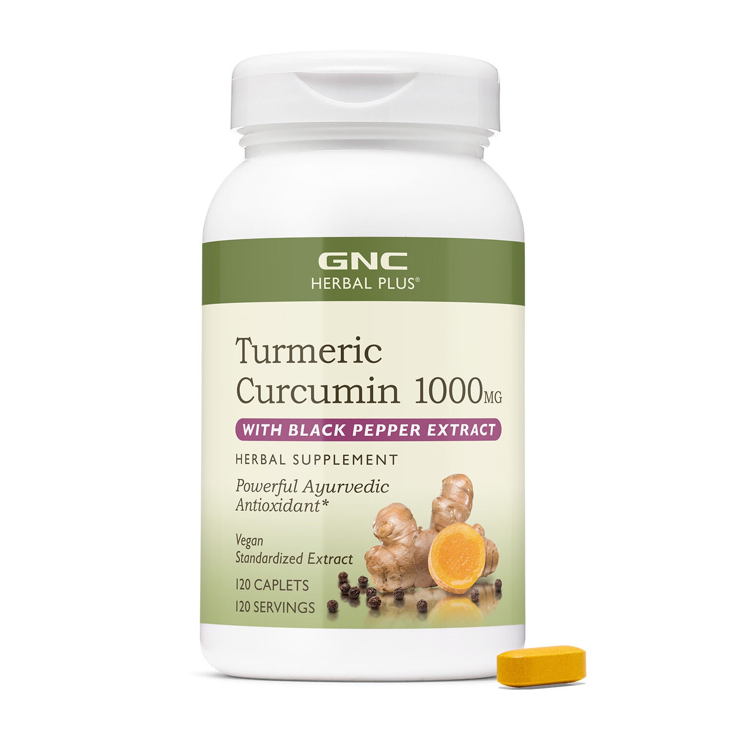 Turmeric Curcumin 1000mg + Piperine - 120 Caplets (120 Servings) | GNC