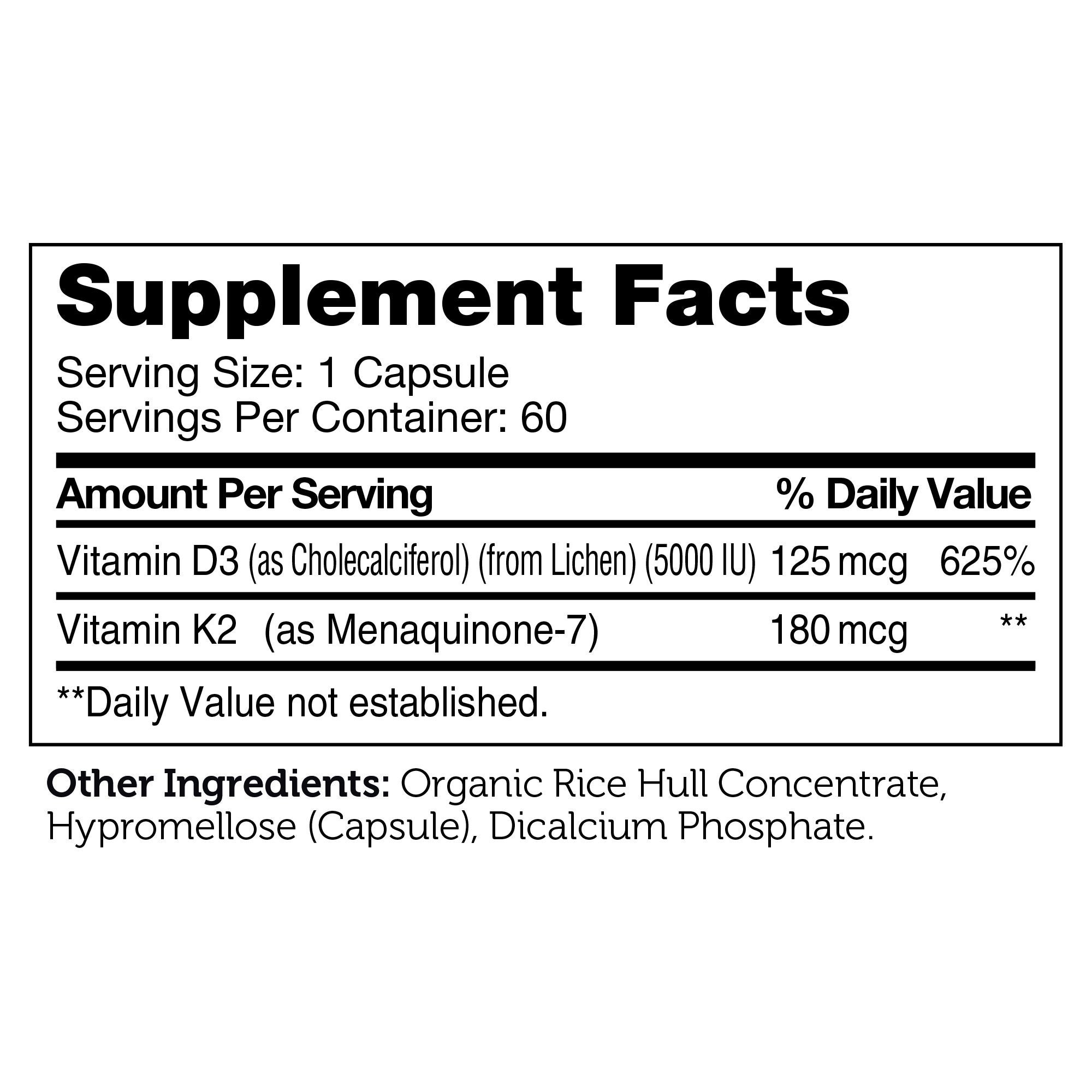 Vitamin D3 & K2 - 60 Capsules (60 Servings)