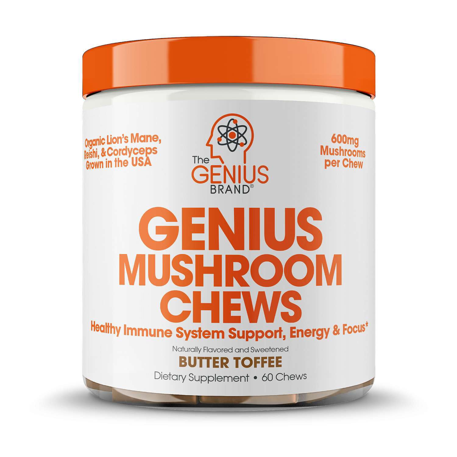 Genius Mushroom Chews - Butter Toffee - 60 Chews (60 Servings)  | GNC