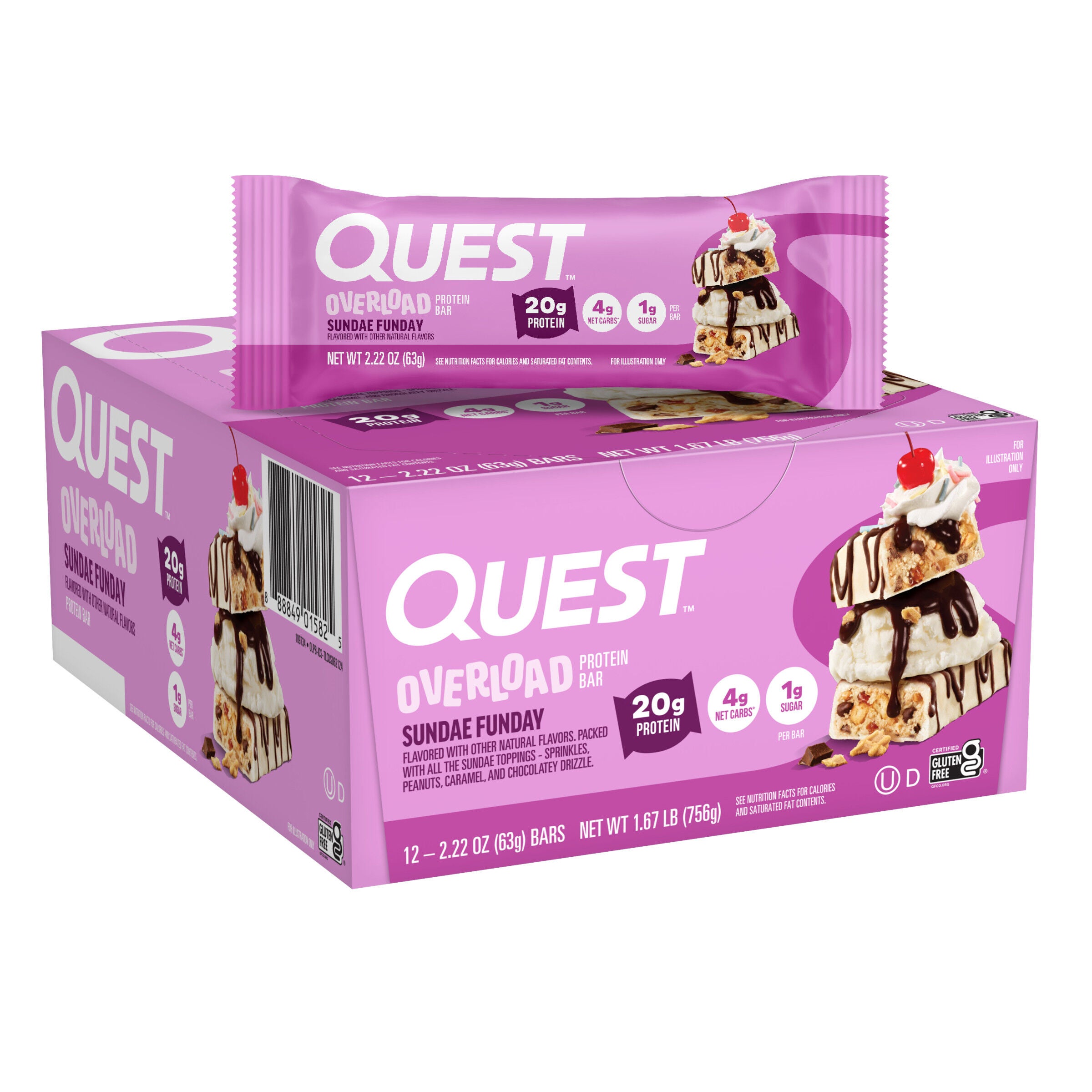 Overload Protein Bar - Sundae Funday (12 Bars)  | GNC