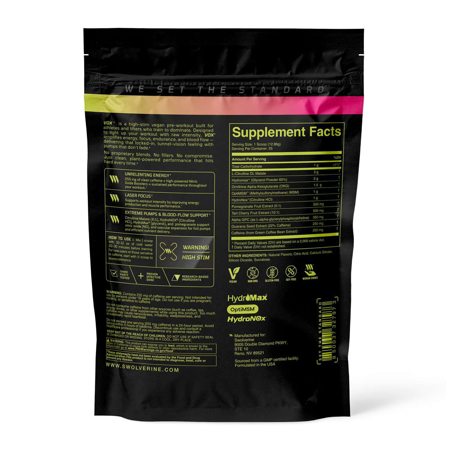 VOX High-Stim Vegan Pre-Workout - Electric Watermelon (25 Servings)