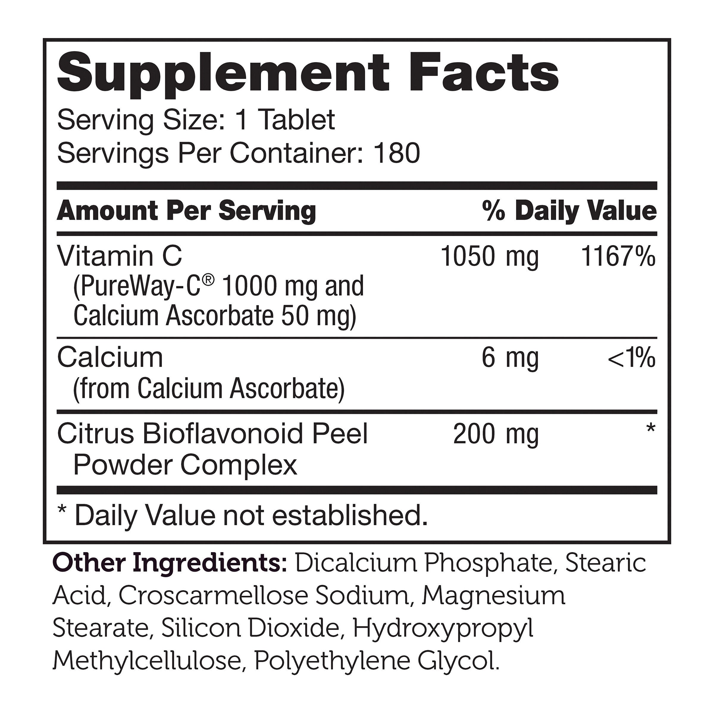 Pure Way-C&reg; Vitamin C and Bioflavonoids 1000+ mg - 180 Tablets (180 Servings)  | GNC