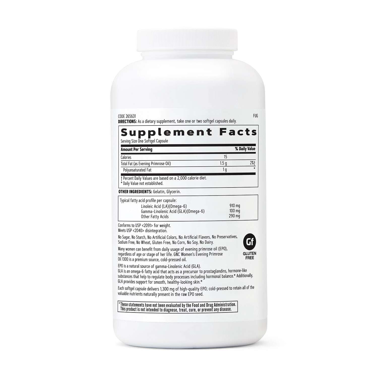 Evening Primrose Oil 1300mg - 180 Softgels (180 Servings)  | GNC