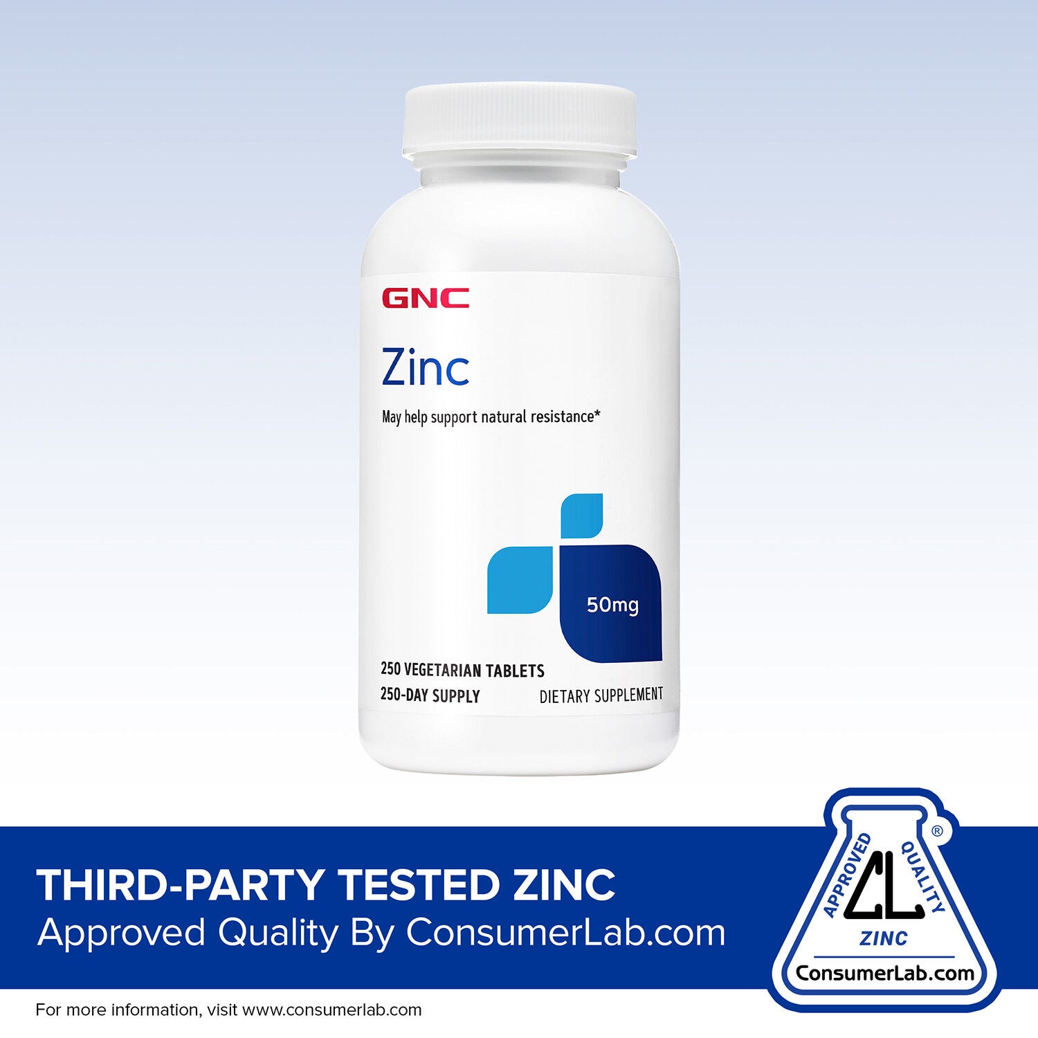Zinc 50mg - 250 Vegetarian Tablets (250 Servings)  | GNC