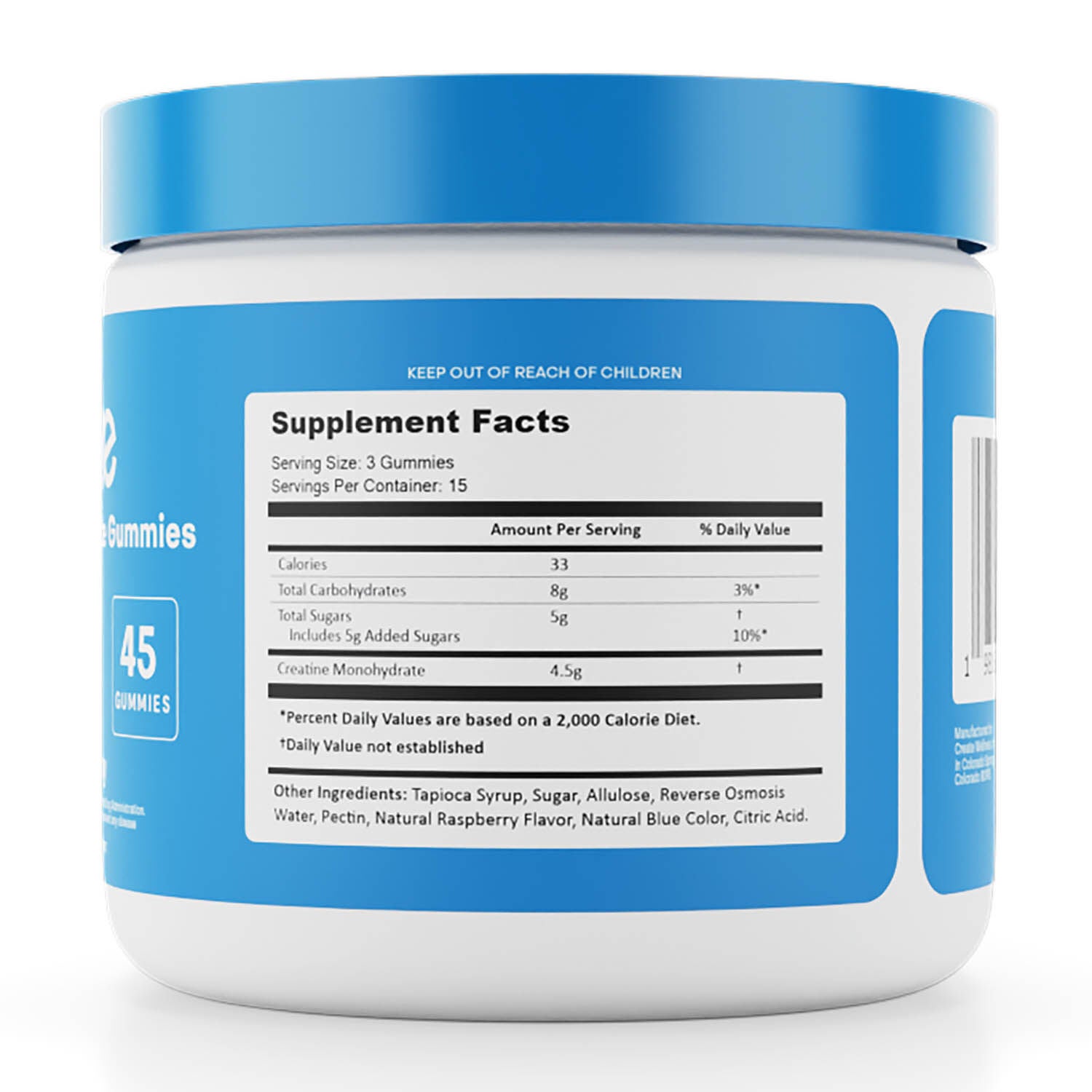 Creatine Monohydrate Gummies - Blue Raspberry - 45 Gummies (15 Servings)