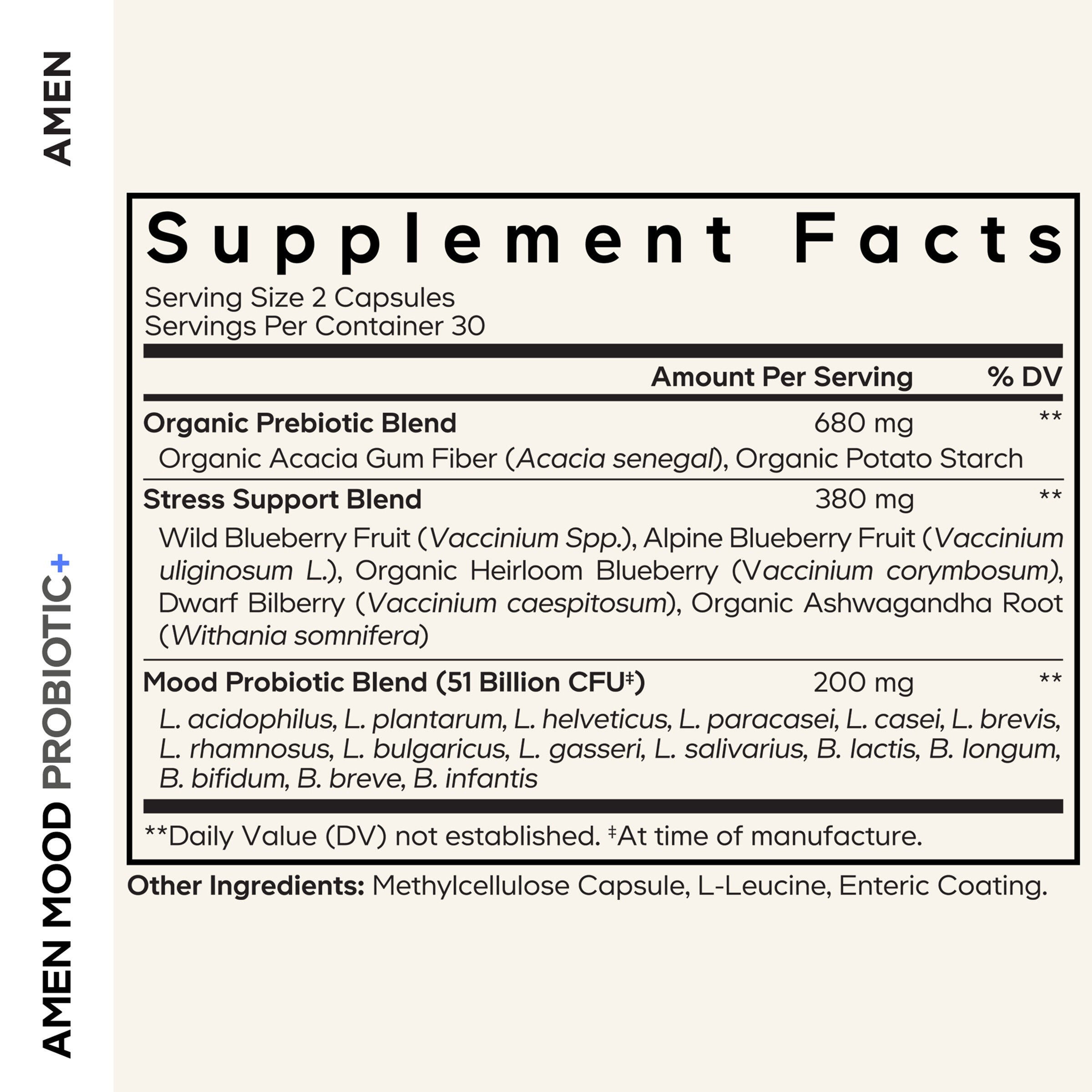 Amen Mood Probiotic 51 Billion CFU + Prebiotics - 60 Capsules (30 Servings)