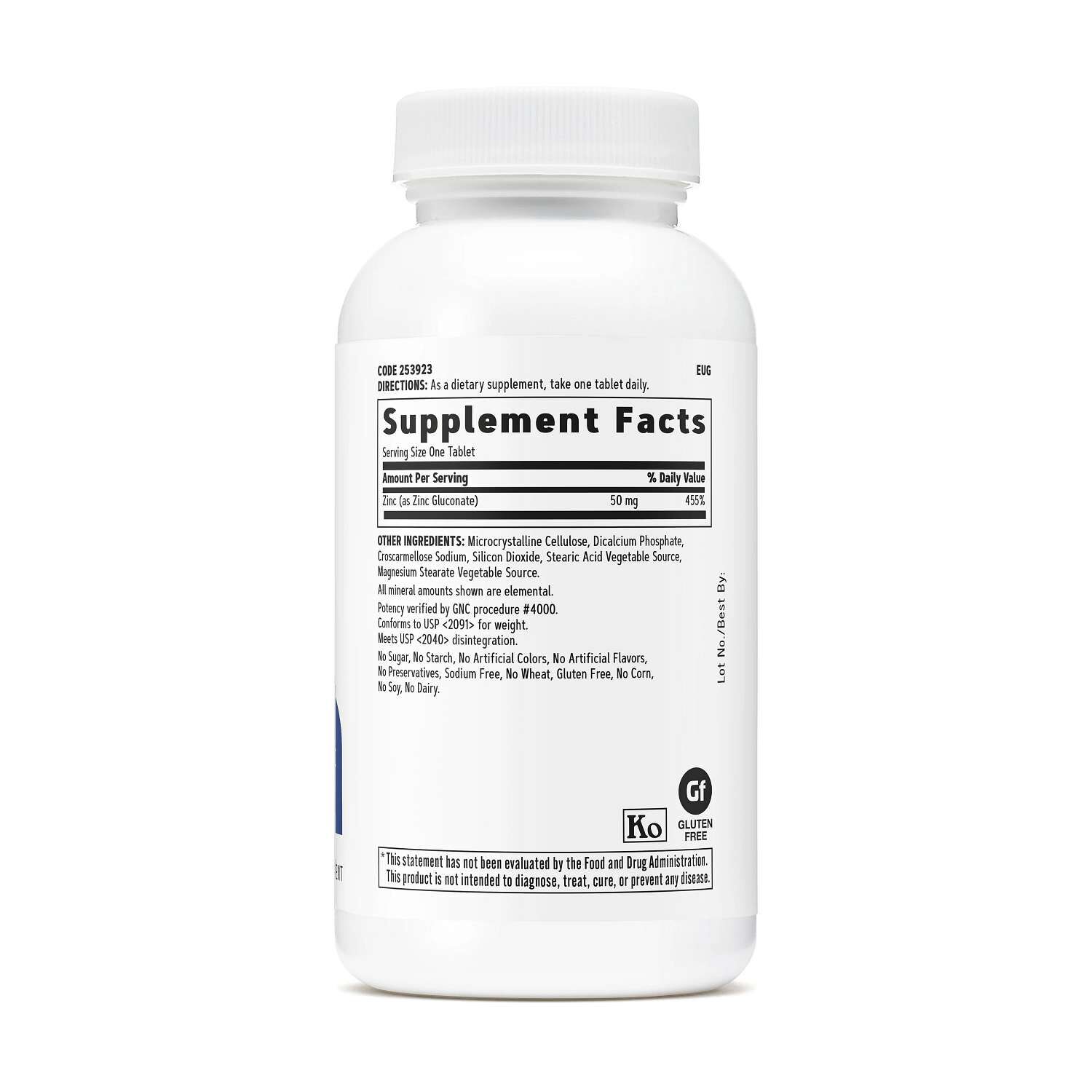 Zinc 50mg - 250 Vegetarian Tablets (250 Servings)  | GNC