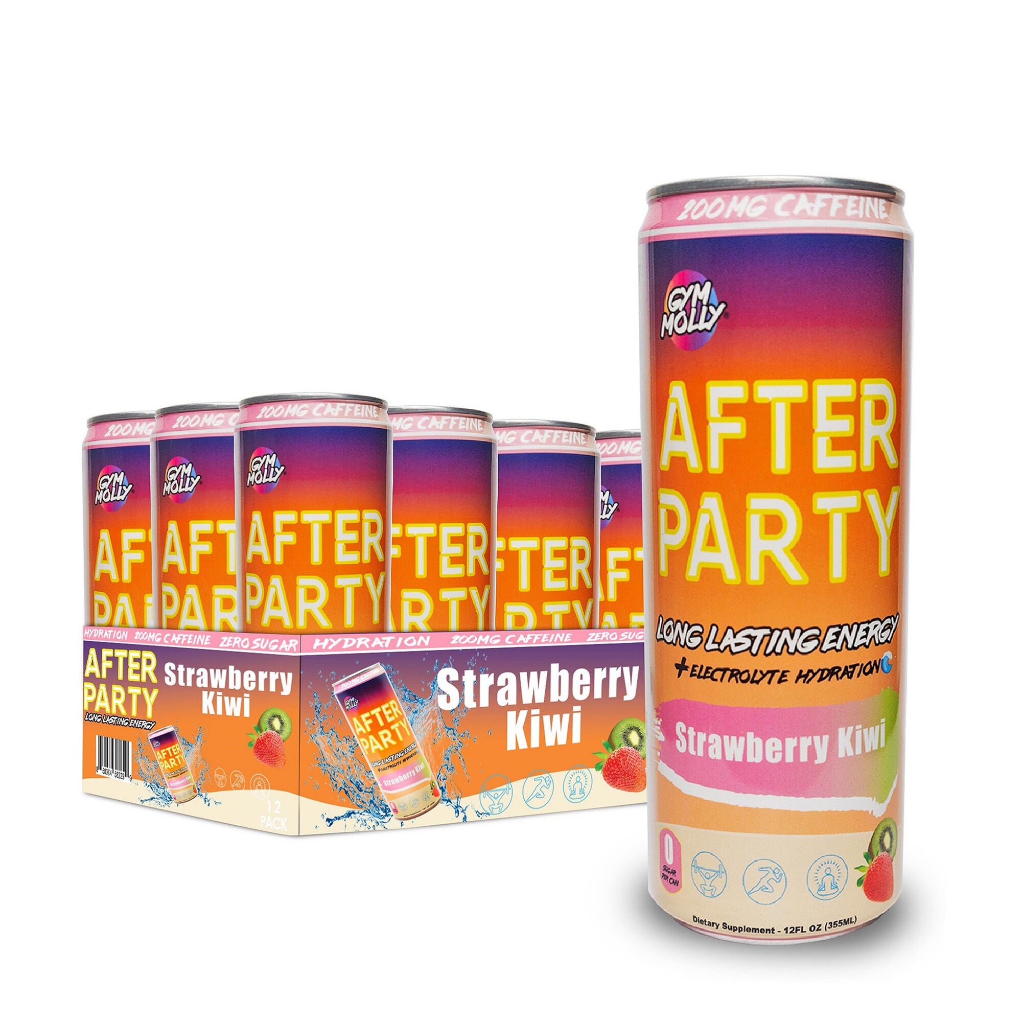Gym Molly After Party Vegan - Strawberry Kiwi 12Oz. (12 Cans) Zero Sugar