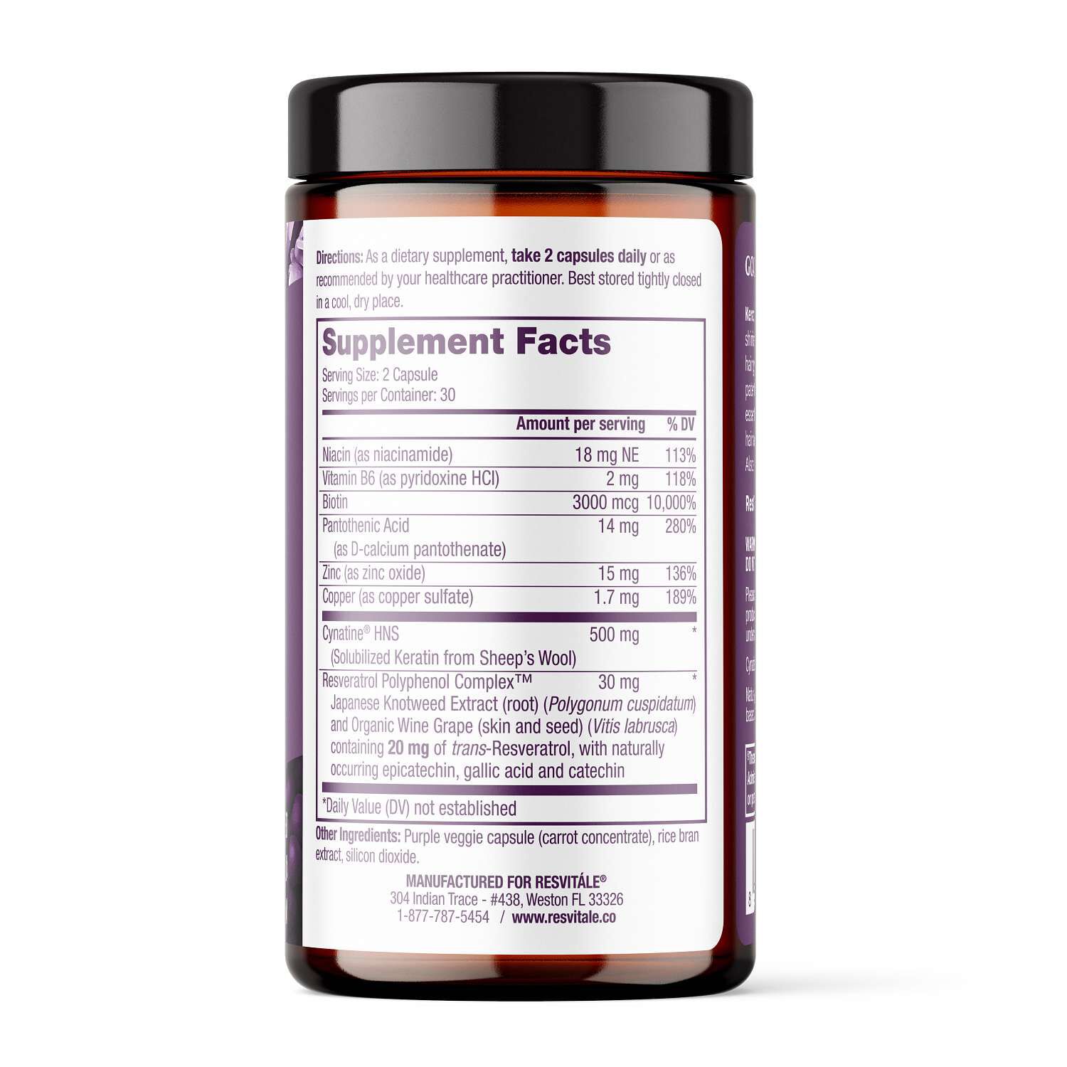 Keratin Hair Enhance&trade; with Biotin and Resveratrol - 60 Capsules (30 Servings)