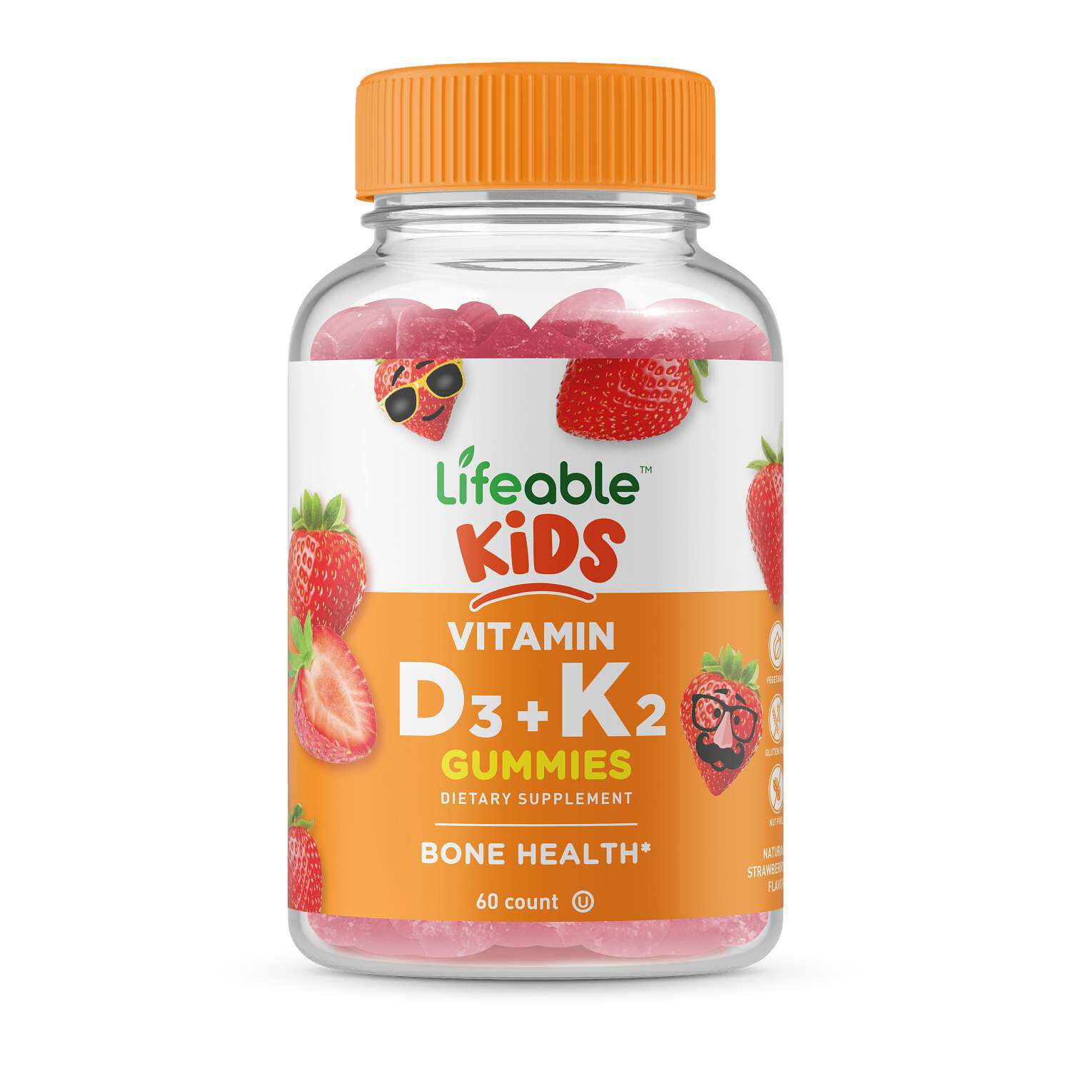 Vitamin D3 + K2 Kids Gummies - Strawberry - 60 Gummies (60 Servings)  | GNC