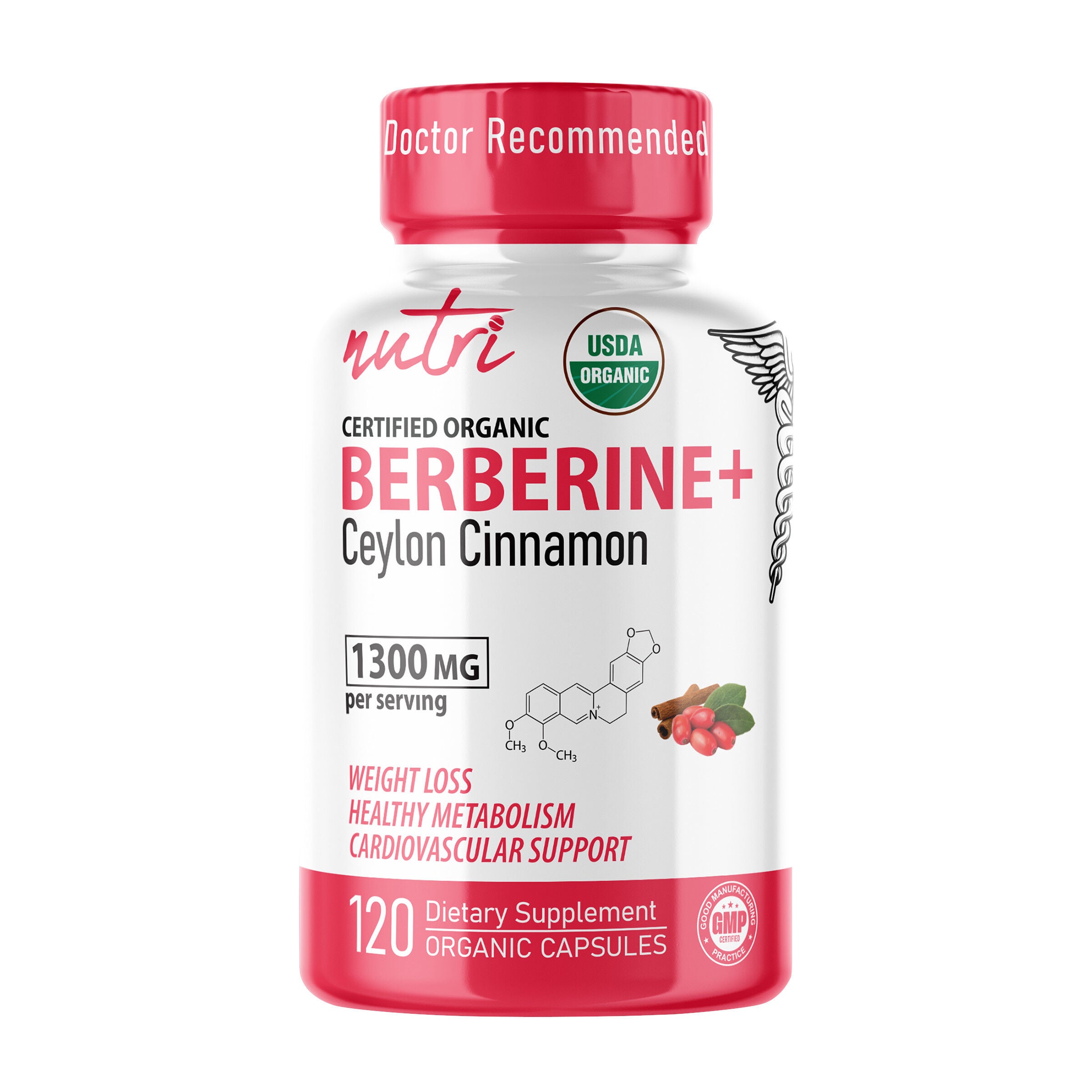Nature's Fusions Berberine+ Ceylon Cinnamon 1300Mg Healthy - 120 Capsules (60 Servings)