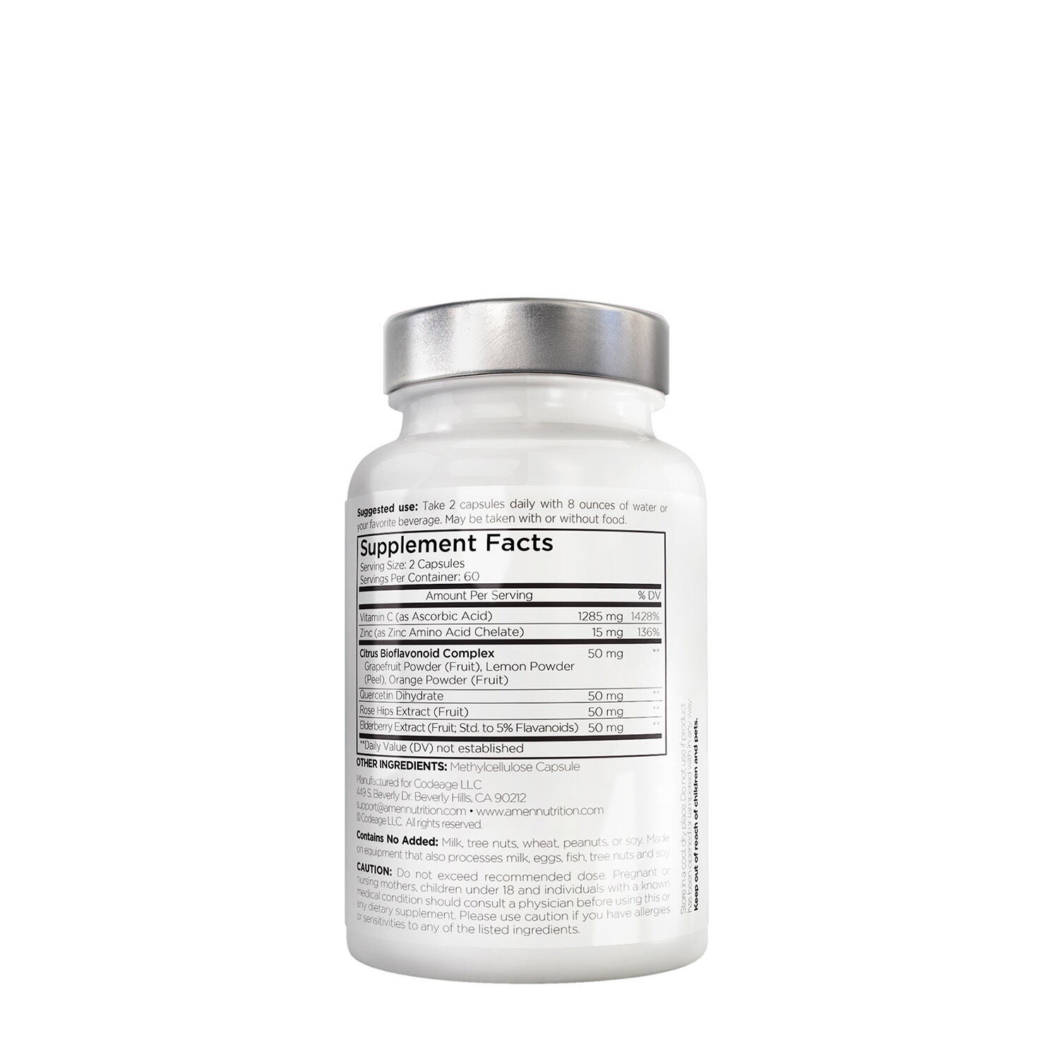 Amen Vitamin C+ Zinc & Citrus Bioflavonoids- 120 Capsules (60 Servings)